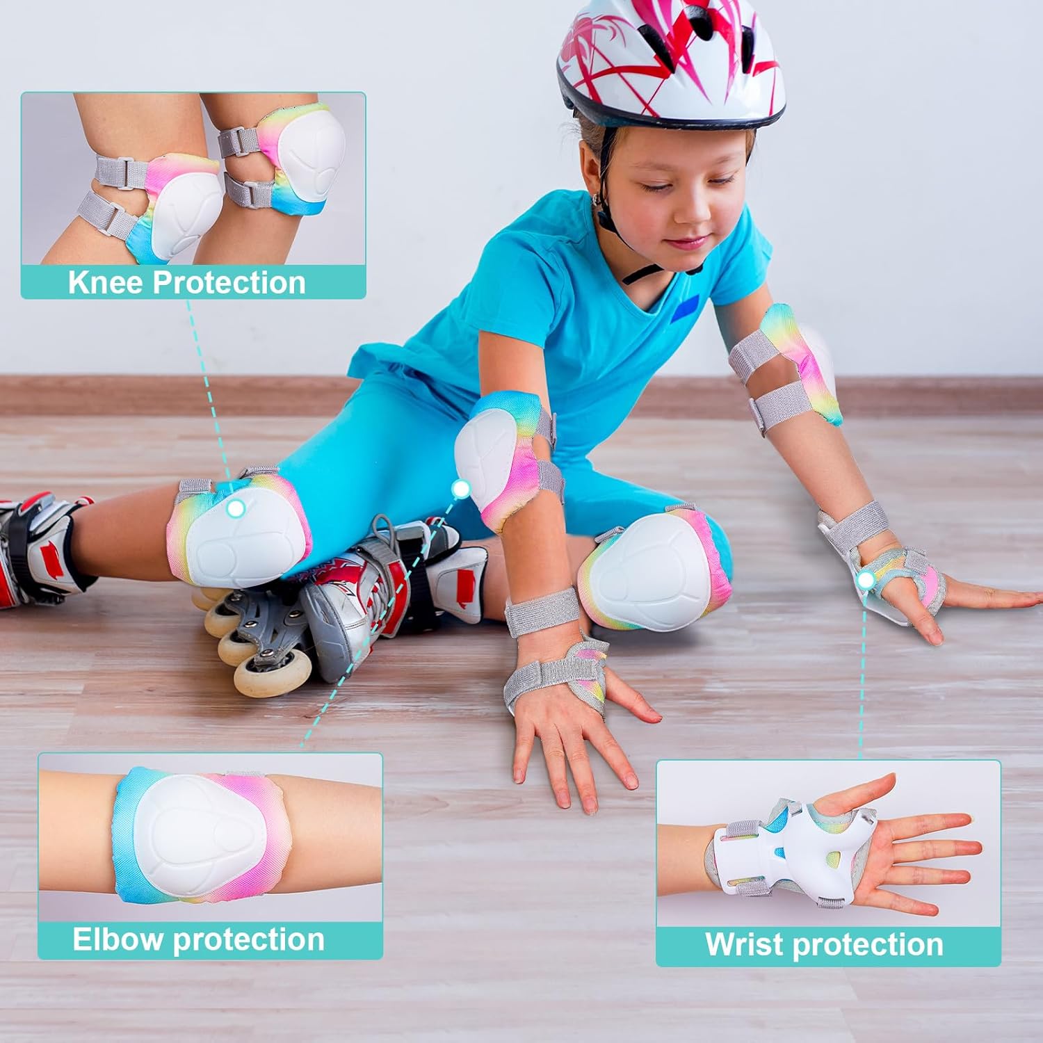 Lemmeko Rodilleras para niños, juego de rodilleras y coderas duraderas para niños y niñas de 3 a 8 años, cómodas rodilleras y coderas para patineta,