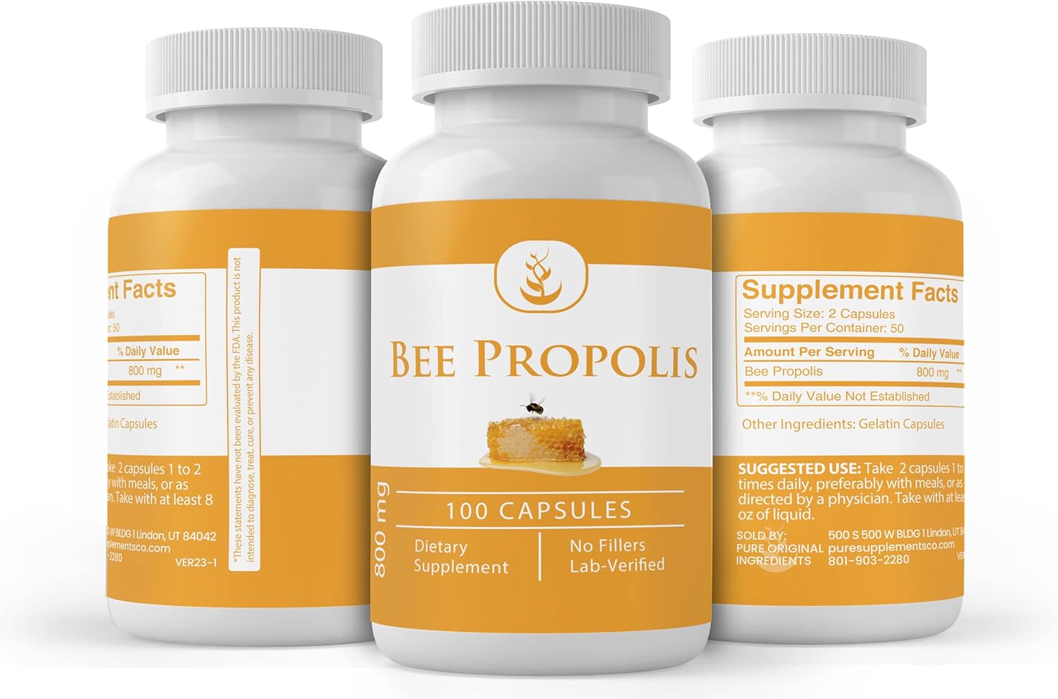 Pure Original Ingredients Propóleos de abeja, (100 cápsulas) siempre puro, sin aditivos ni rellenos, verificado por laboratorio
