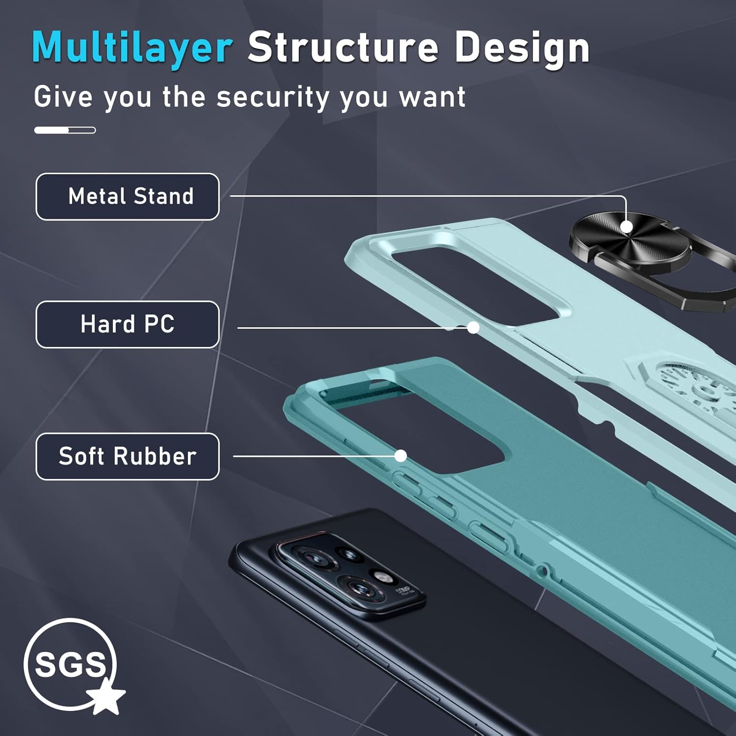 Janmitta Funda para Motorola Edge+ Plus (2023), resistente a prueba de golpes, soporte de anillo de metal giratorio integrado NO para Edge + 2022 o