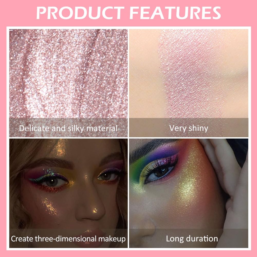 evpct Iluminador facial líquido ligero, maquillaje, impermeable, de larga duración, sirena, rosa, oro rosa, brillo brillante, brillo corporal