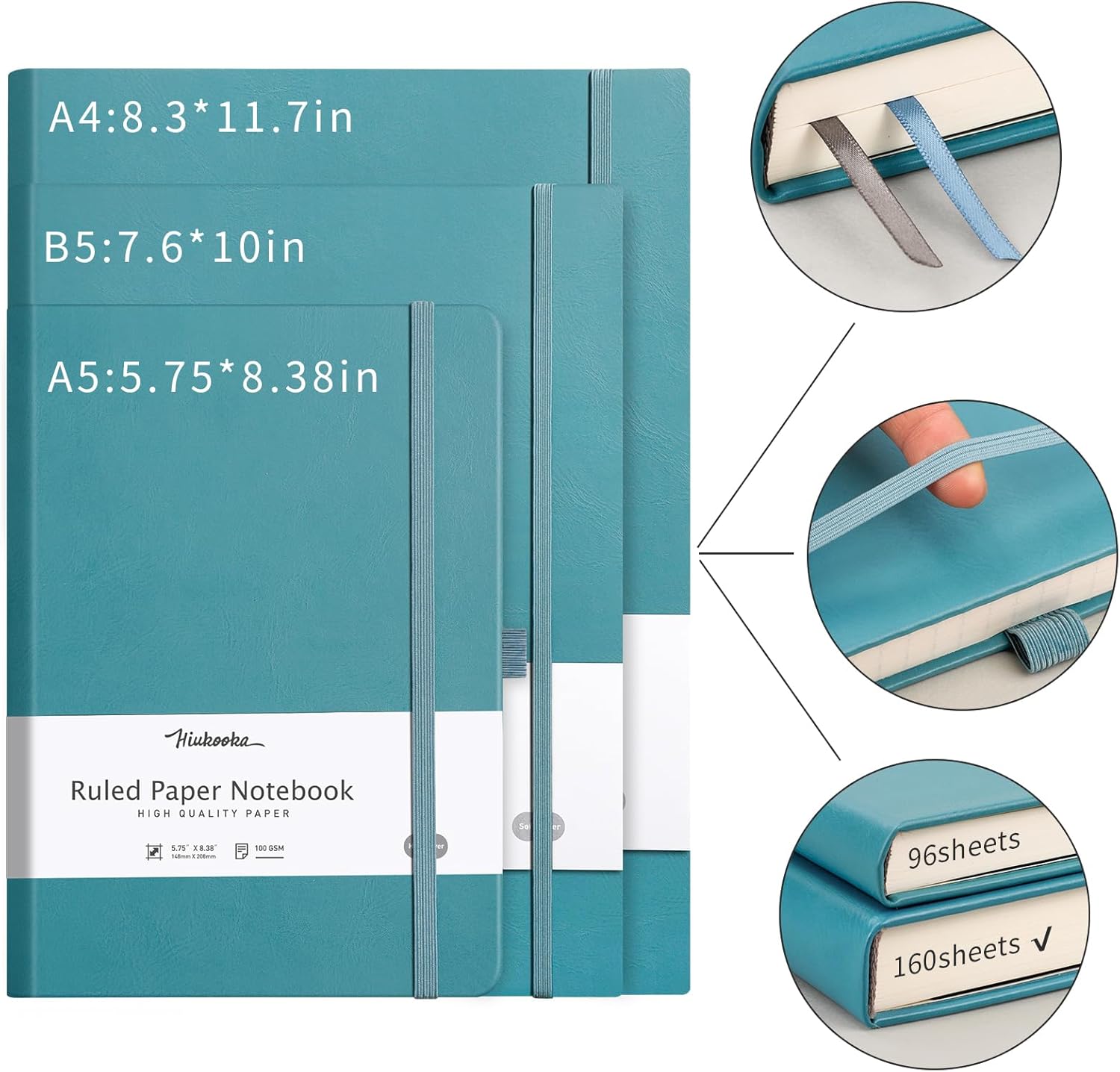 HIUKOOKA Cuaderno con rayas universitarias, 320 páginas A5, diario grande de tapa dura, papel grueso, diario de cuero para escribir, oficina,