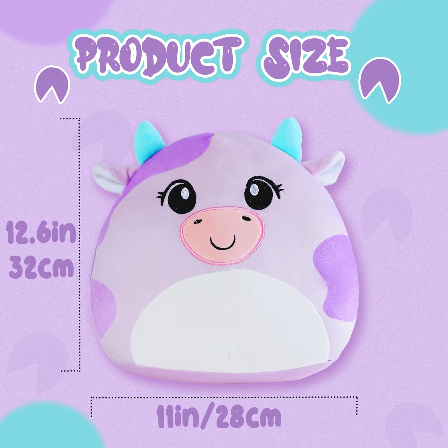 Almohada de felpa de vaca de 12 pulgadas, felpa ultrasuave, juego de almohada de peluche suave Kawaii para niños y niñas, animal de peluche de vaca,