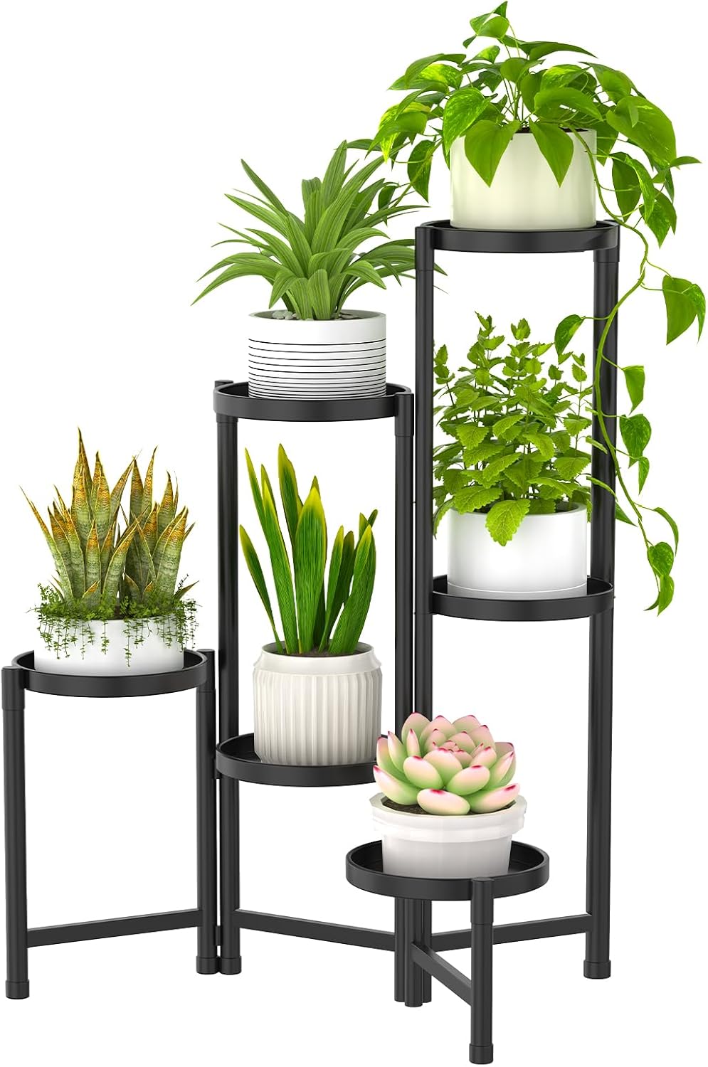 Soporte de metal de 6 niveles para plantas alto para interiores y exteriores, estante de esquina plegable para múltiples plantas, soporte para