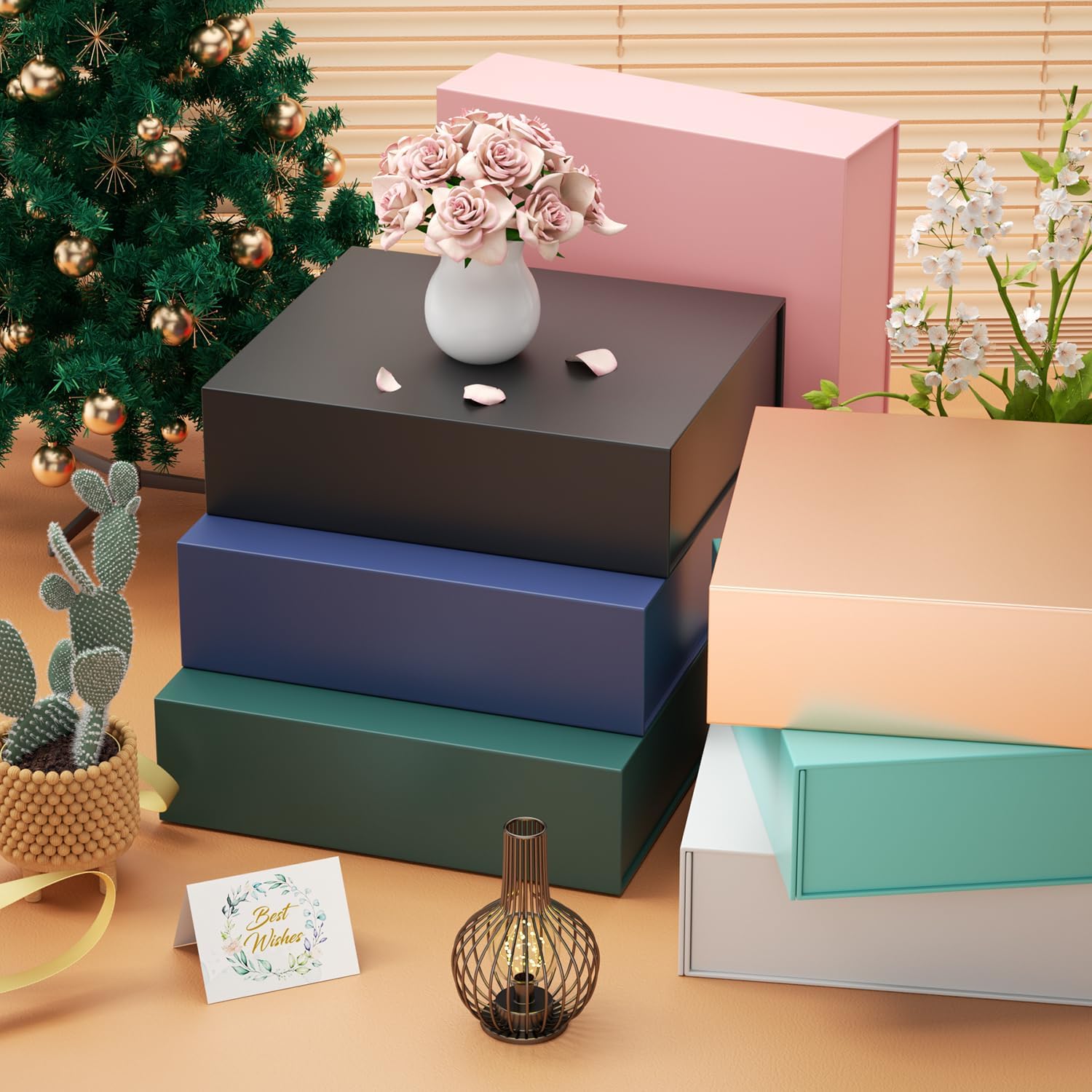 Cajas de regalo con tapas, 11.5 x 7.8 x 3 pulgadas, caja de regalo verde bosque para regalos, cierre magnético para camisetas, guantes, bufandas,