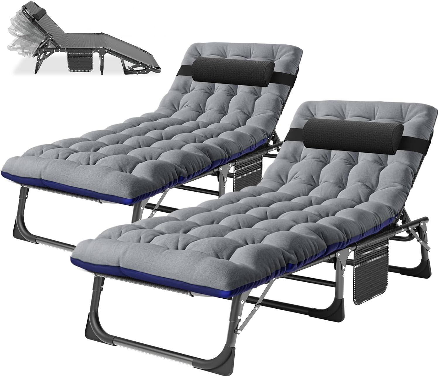 Sillón plegable con colchón, cama plegable ajustable de 4 posiciones, cuna para patio, tumbona, perfecta para tomar el sol, campamento, piscina,