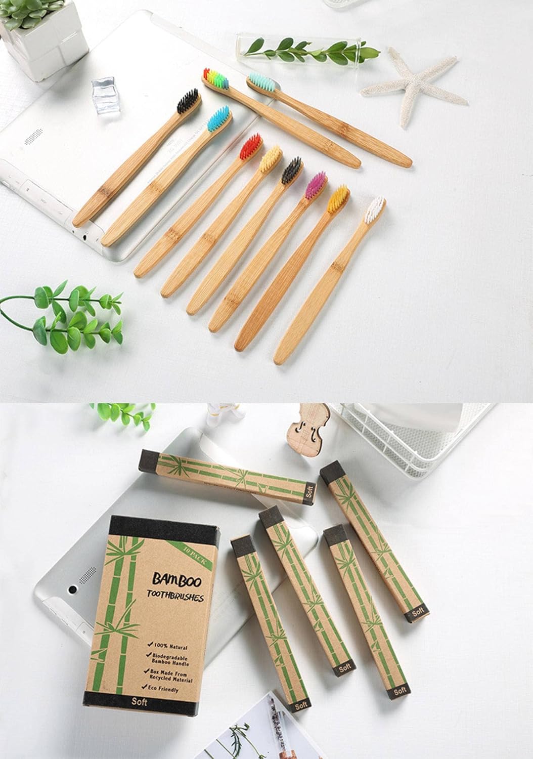 Cepillo de dientes de bambú natural, juego de cepillos de dientes de bambú, cepillo de dientes de bambú, una caja de diez pares, dientes limpios,