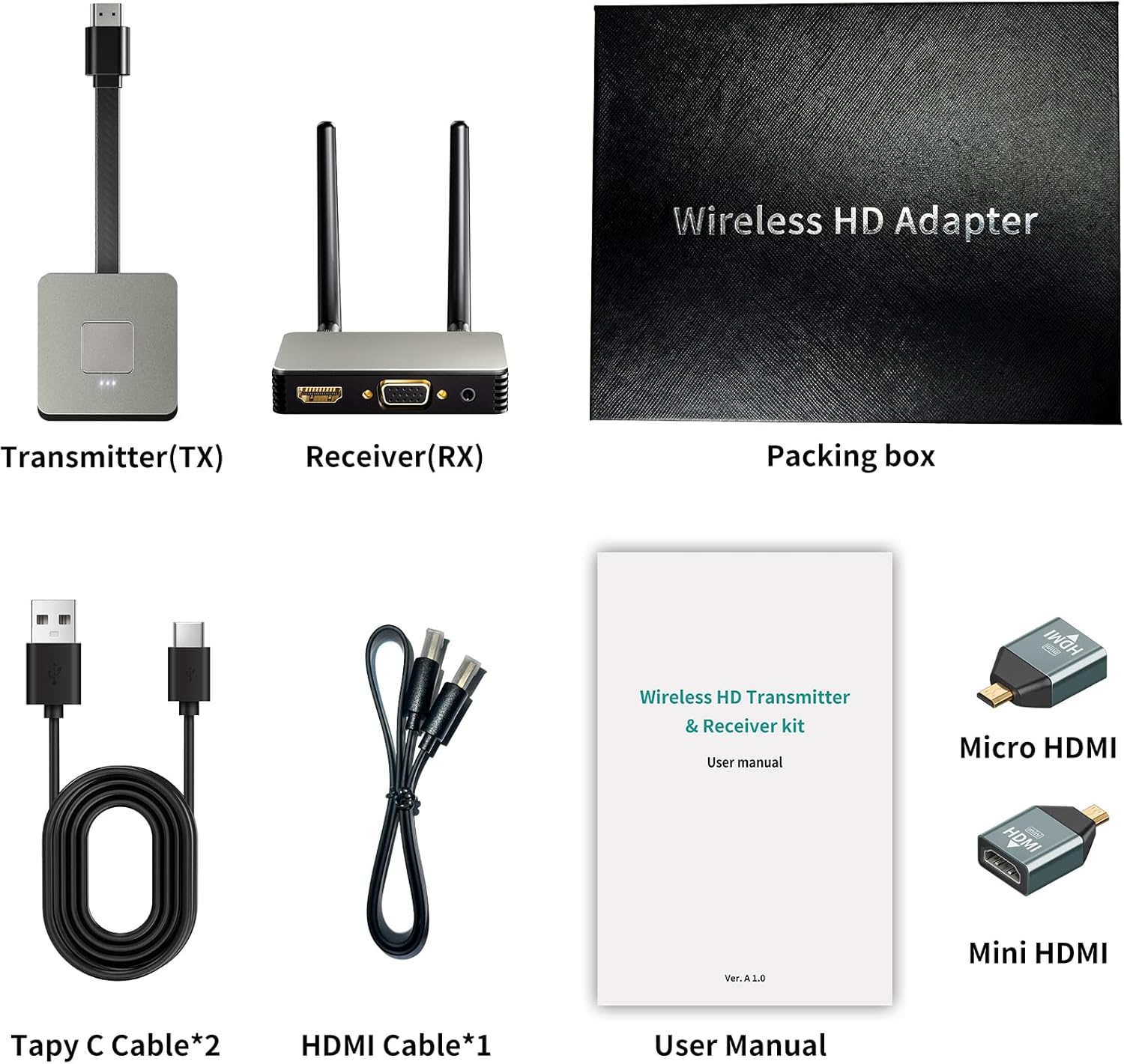 Transmisor y receptor HDMI inalámbrico 4K, extensor HDMI inalámbrico, adaptador HDMI inalámbrico Plug & Play 2.45GHz Transmisión de videoaudio desde