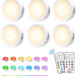 AlltroLite FA7835 Color Changing LED Puck Lights with 2 Remotes (6 Pack) 13 RGB Colors Changing Battery Operated Lights for Under Cabinets with AlltroLite FA7835 Color Changing LED Puck Lights with 2 Remotes (6 Pack) 13 RGB Colors Changing Battery Operated Lights for Under Cabinets with