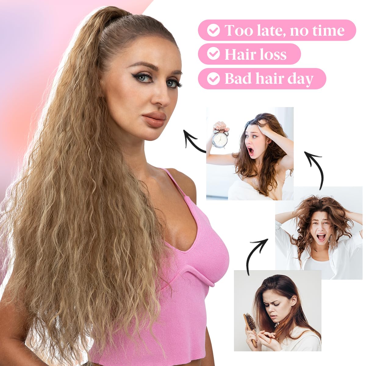 Extensión de cola de caballo con cordón, de 26 pulgadas de largo, esponjoso, ondulado, para mujeres negras, extensiones de cabello rizado para uso