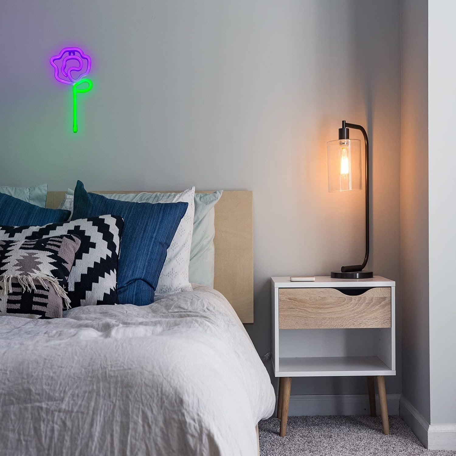 ENUOLI Letreros de neón, luz de neón de flores de rosa, decoración de pared, luz nocturna alimentada por batería o USB, para dormitorio, fiesta,