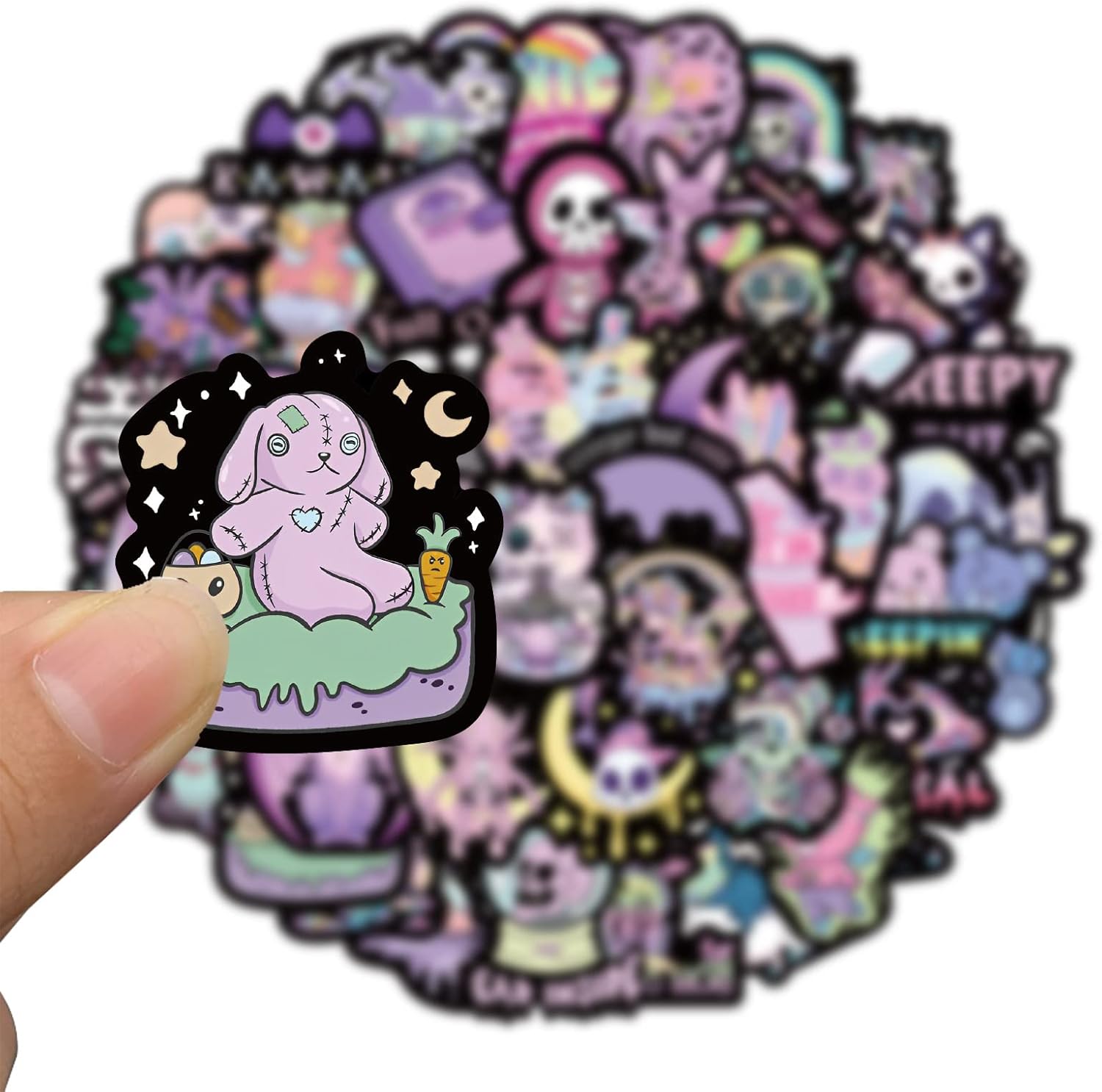 Paquete de 100 calcomanías góticas lindas de vinilo gótico de medianoche, calcomanías de juguete de esqueleto, calcomanías de calavera para niñas,