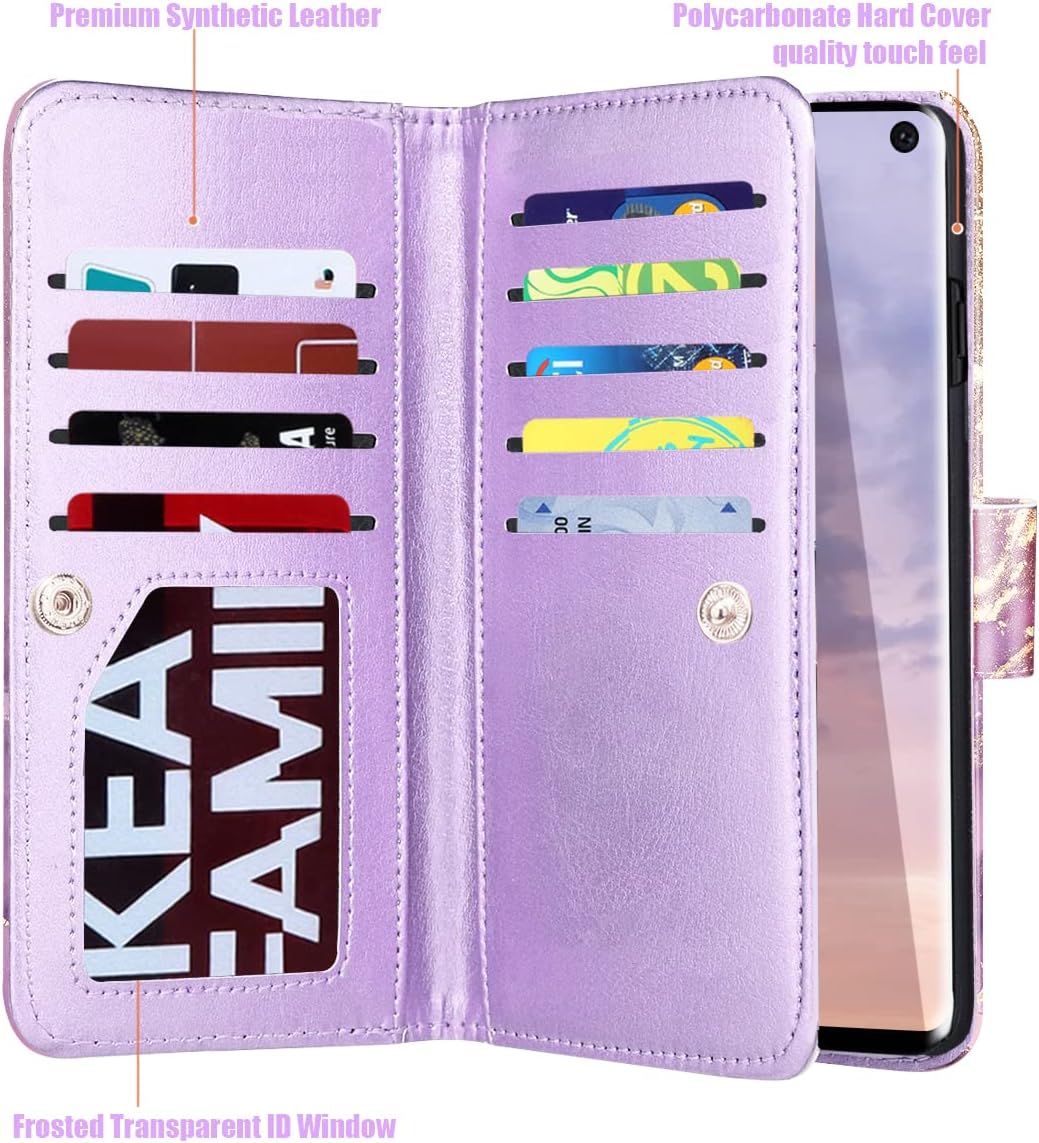 Fingic Funda para Samsung S10e, Galaxy S10e, funda tipo cartera con diseño de mármol dorado, 9 tarjetero, piel sintética, desmontable, correa de