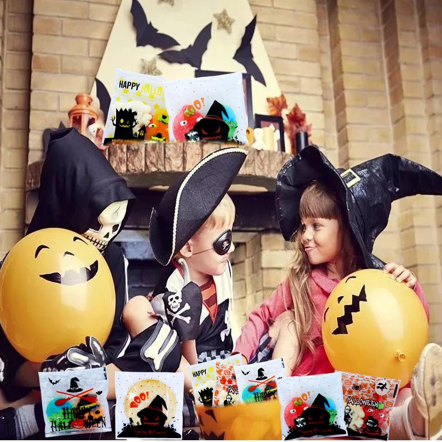 MOLIDA 300 bolsas de dulces de celofán de Halloween, bolsas transparentes para dulces de galletas con adhesivo Sslf para suministros de fiesta de