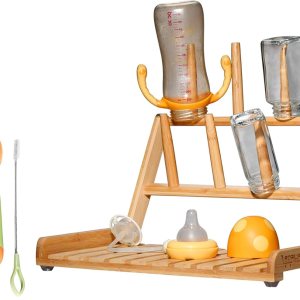 Estante de secado de bambú que ahorra espacio, estante de secado de biberones plegable para encimera, juego de cepillos para botellas, plato, Estante de secado de bambú que ahorra espacio, estante de secado de biberones plegable para encimera, juego de cepillos para botellas, plato,