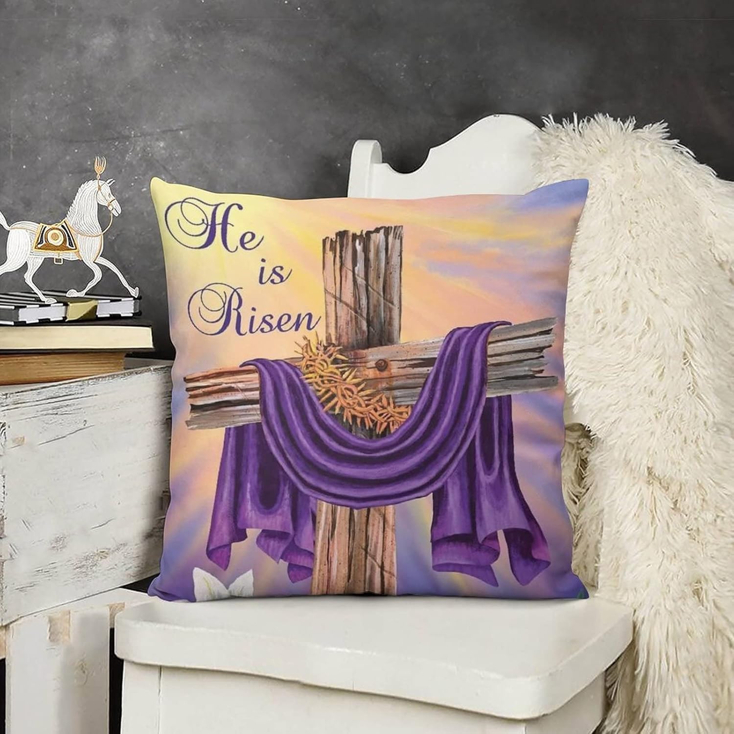 Fundas de almohada con texto en inglés “Easter Religious He is Risen”, 18 x 18 pulgadas, decoración del hogar, fundas de cojín para sofá,
