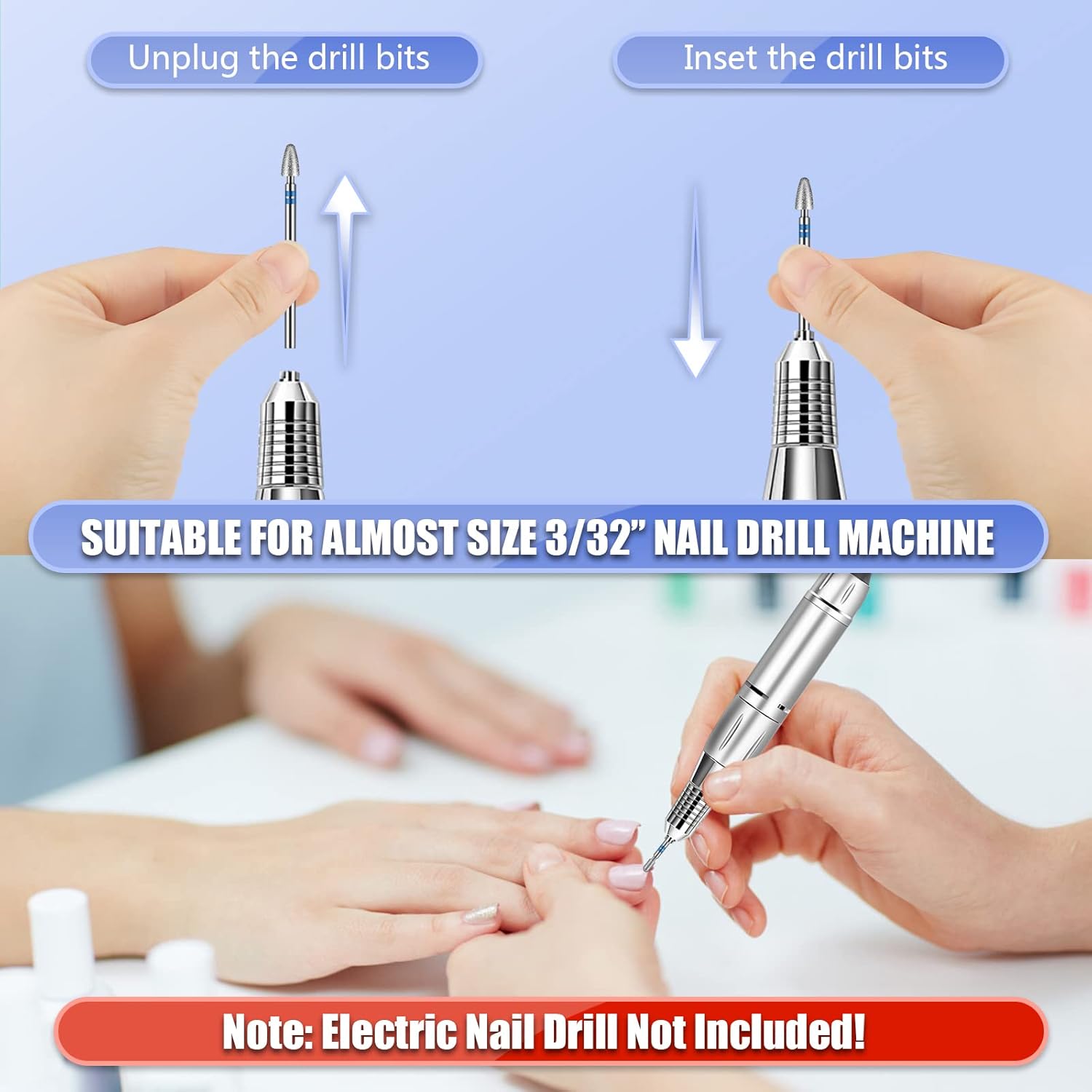 Juego de 14 brocas de uñas de 332 pulgadas, profesional de carburo de diamante para quitar cutículas, rebabas rotativas eléctricas para manicura de
