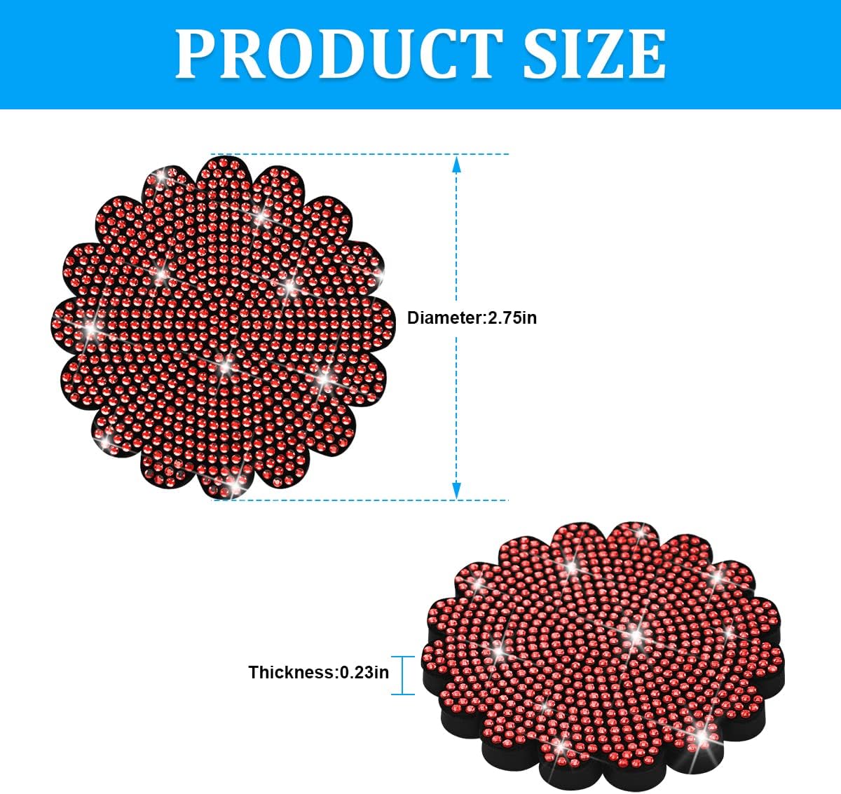 2 posavasos con diamantes de imitación antideslizantes para vehículos, para mujeres, hombres y niñas, universal de 2.75 pulgadas, interior
