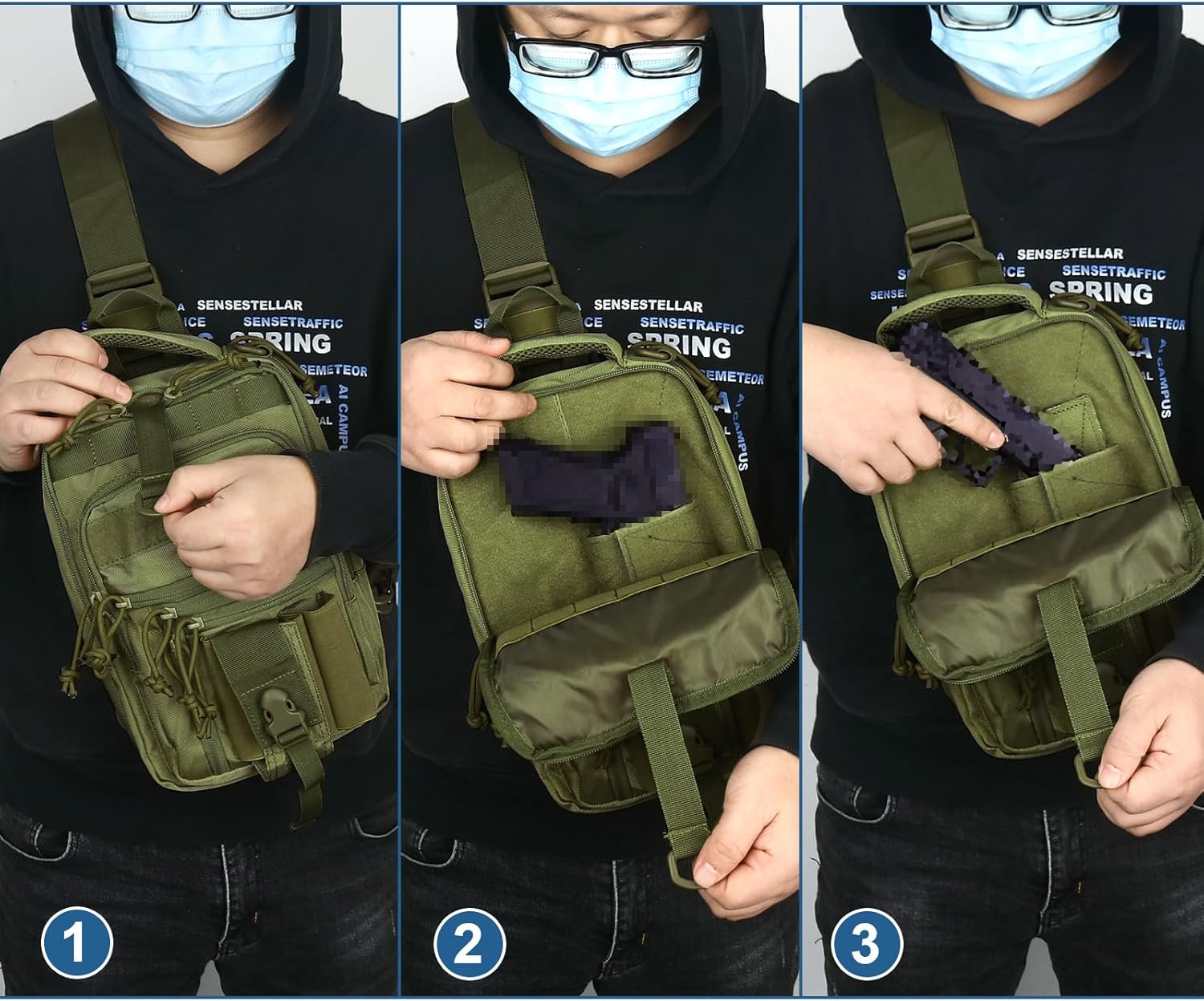 DegeTMVe Funda de pistola doble para el pecho, bolsa de transporte oculta, bandolera, pistola táctica, mochila convertible para disparos, caza