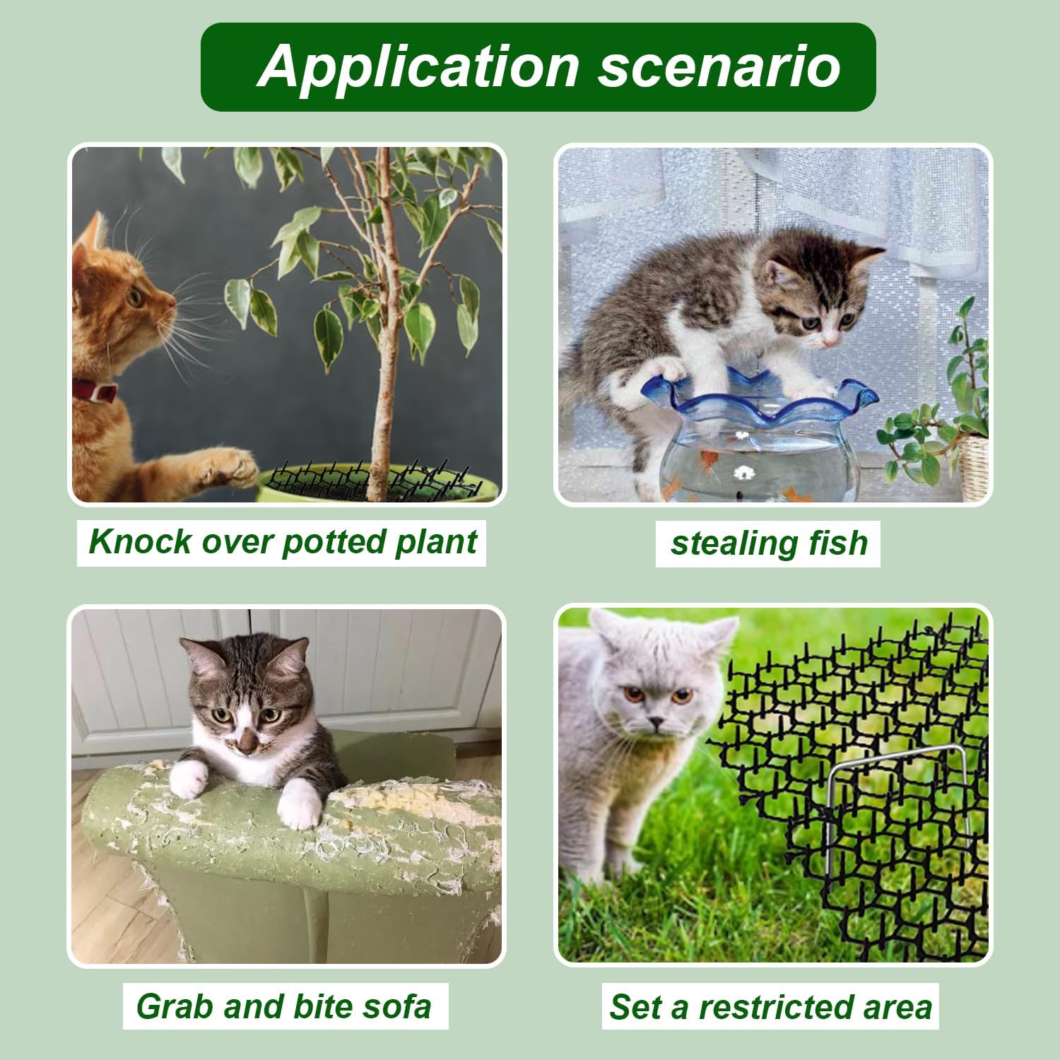 Juego de alfombrillas fecales para gatos, alfombrilla disuasoria para gatos con clavos, perfecta para barrera de animales de jardín, alfombrilla