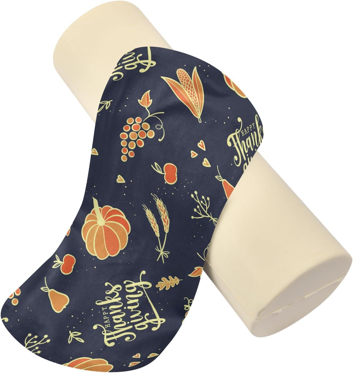 KLL Happy Autumn and Thanks Giving Yoga Bolster Pillow Neck Roll Pillows for Pain Relief Sofa Round Pillows Long Cylinder Pillow Neck Support