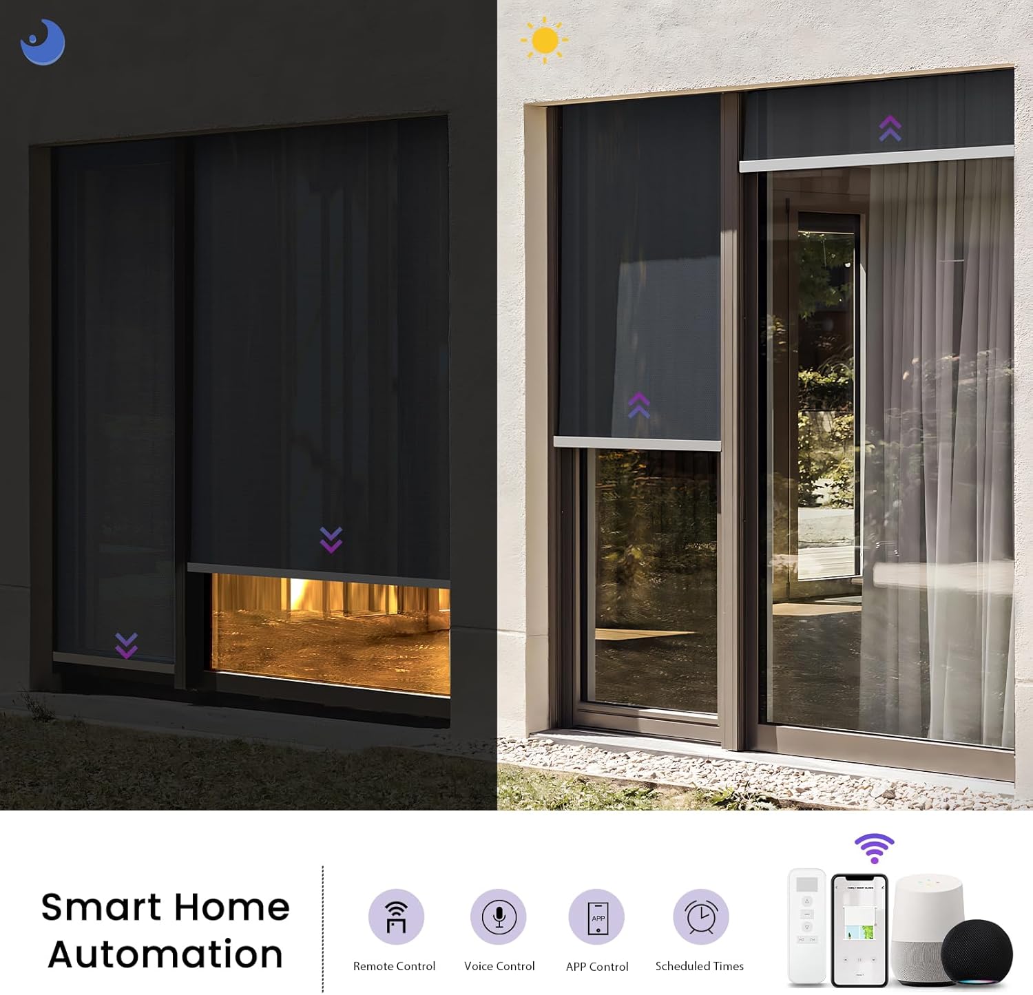 Astomi Persianas inteligentes de filtrado de luz, persianas motorizadas para ventanas, persianas eléctricas de 3% de apertura, funcionan con Alexa