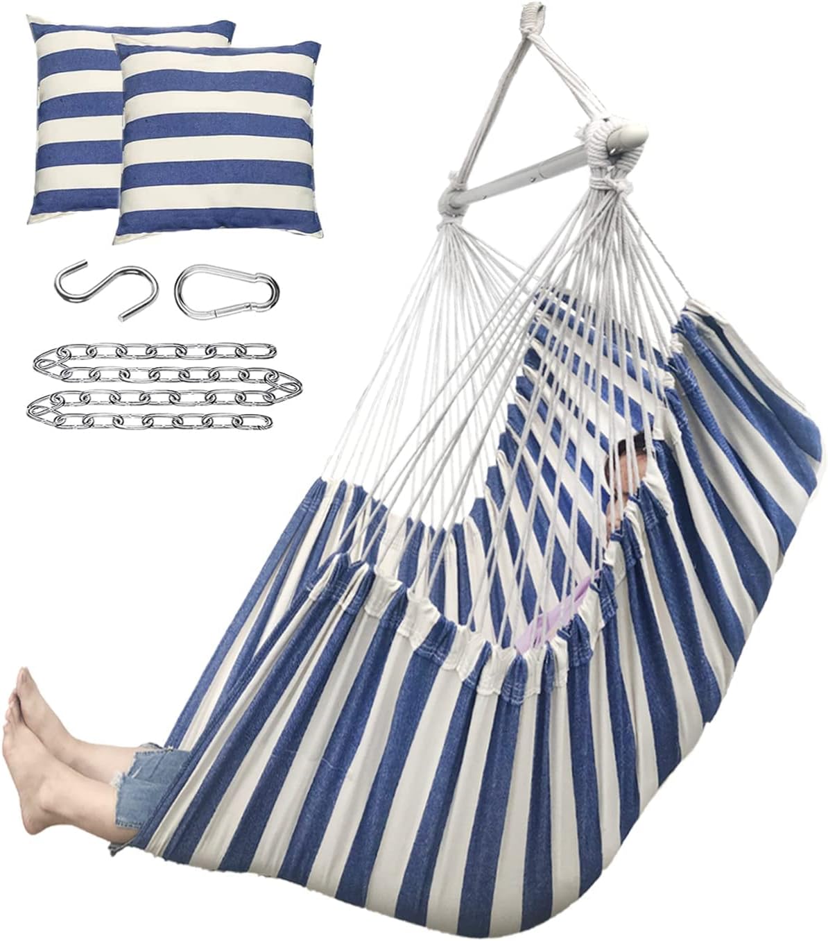 Silla tipo hamaca colgante grande XXL, cómoda, suave y duradera, incluye 2 cojines de asiento