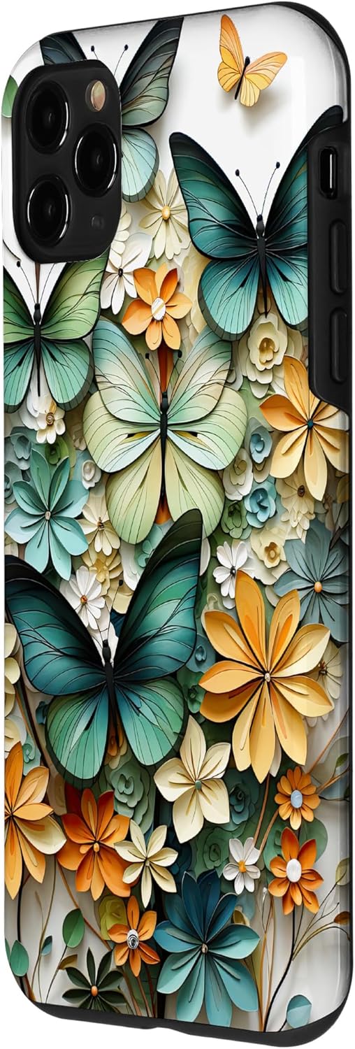 Funda para iPhone 11 Pro mariposa estética mariposas verdes naturaleza acuarela