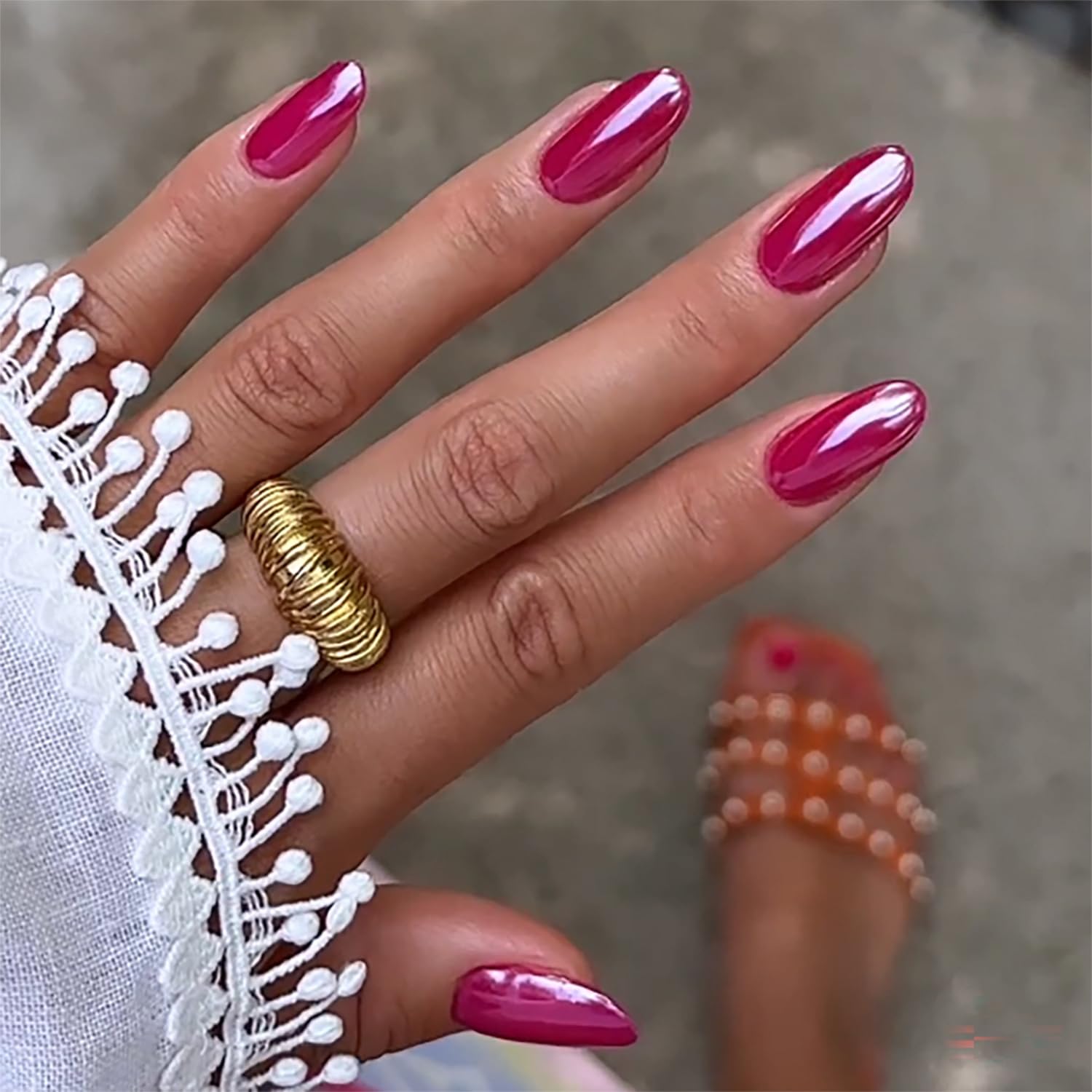Uñas postizas a presión de color rosa láser, uñas postizas ovaladas medianas de color sólido brillante, uñas postizas reutilizables, uñas postizas