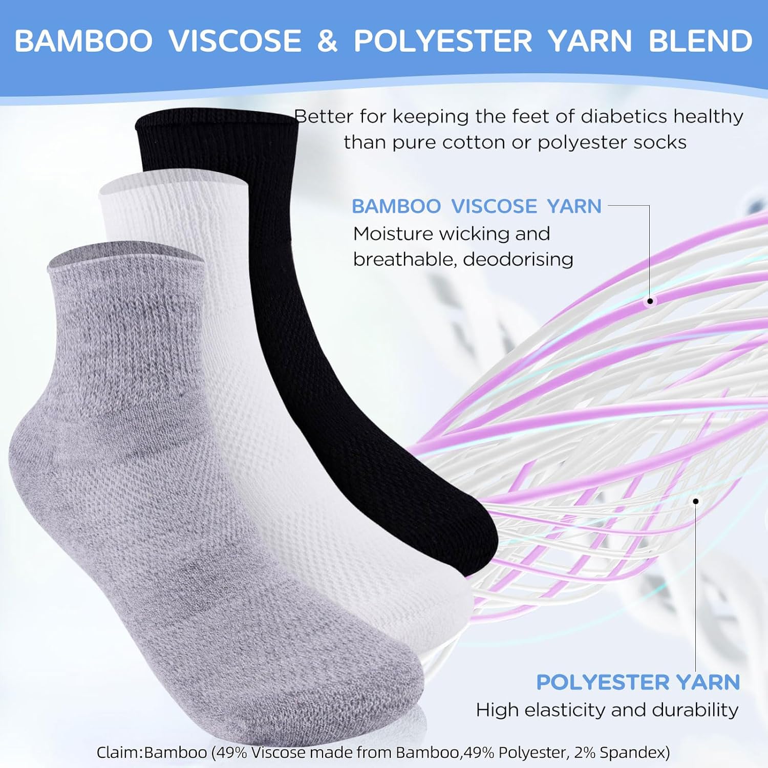 Bulinlulu – Calcetines para diabéticos para mujeres y hombres, 6 pares de calcetines de tobillo para diabéticos no vinculantes, calcetines anchos