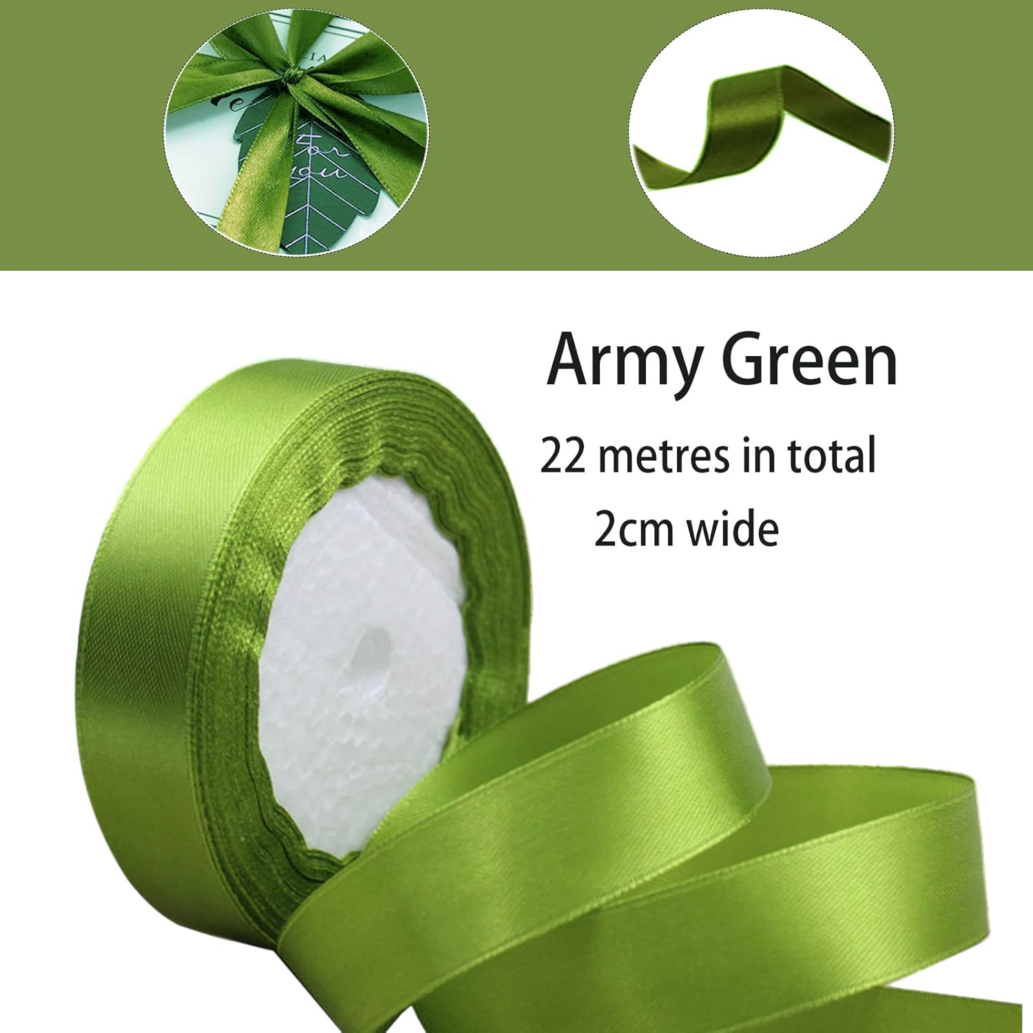 Cinta de satén verde militar para envolver regalos de 34 pulgadas, rollo continuo de cintas de 25 yardas, cinta de regalo de Navidad, cinta gruesa