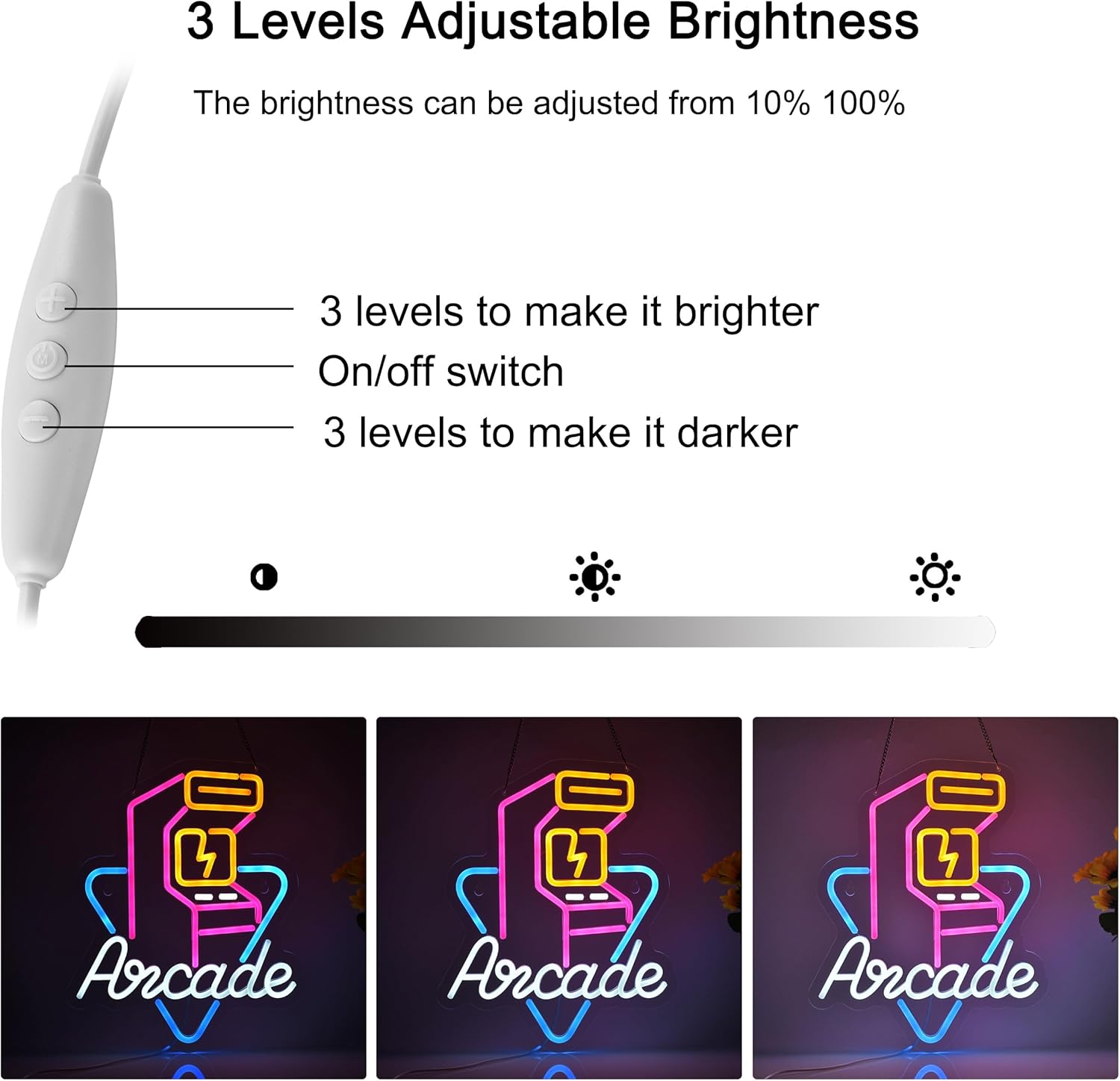 Letrero de neón Arcade para decoración de pared con interruptor regulable LED de neón