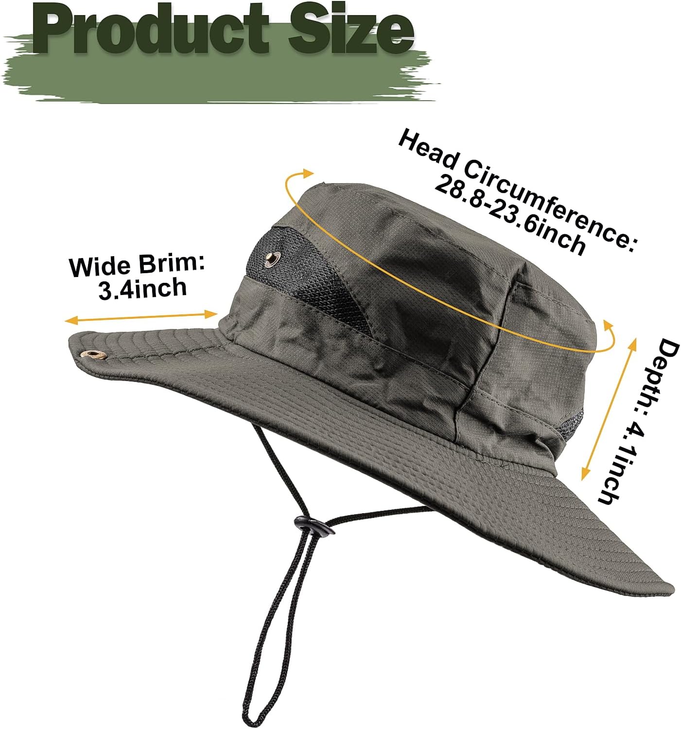 Sombreros de sol para hombre, sombrero de pesca de ala ancha, sombrero de safari con doble capa de malla transpirable, diseño de ala plegable,