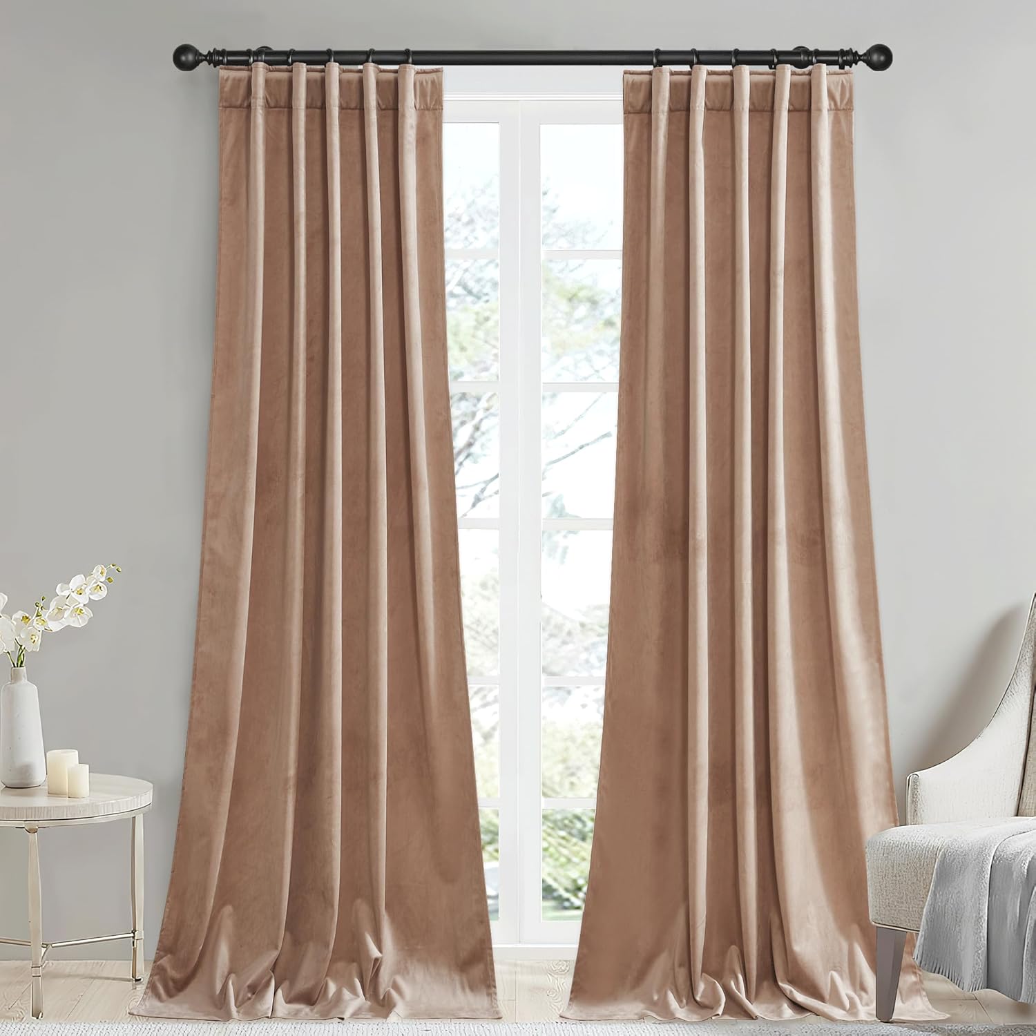 StangH Cortinas de terciopelo beige rubor de 84 pulgadas, decoración de casa de campo para oficina, cortinas suaves para dormitorio, oscurecimiento