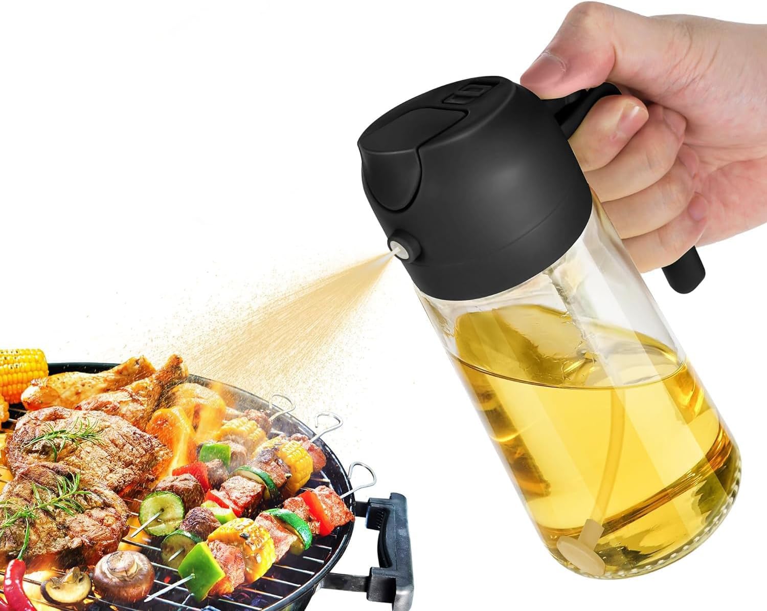 Anatoeway Botella dispensadora de aceite de 16 onzas para cocina, dispensador de aceite de oliva 2 en 1 y rociador de aceite, rociador de aceite