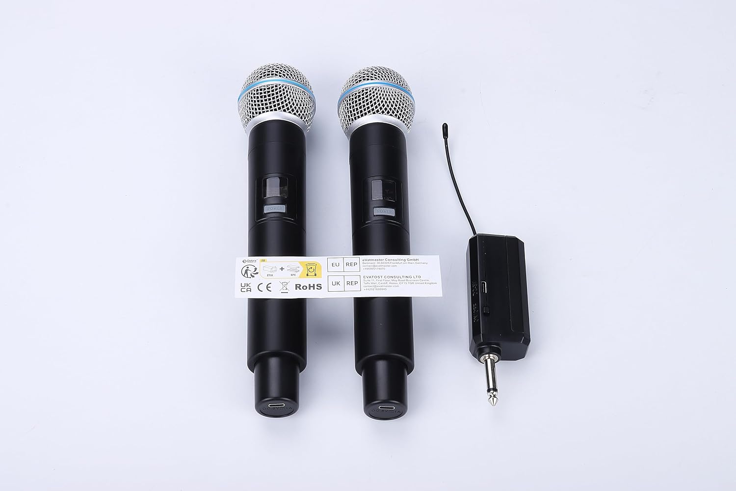 D Debra Sistema de micrófono inalámbrico Audio Dual Micrófono de mano dinámico inalámbrico con receptor recargable, para cantar karaoke, boda, DJ,