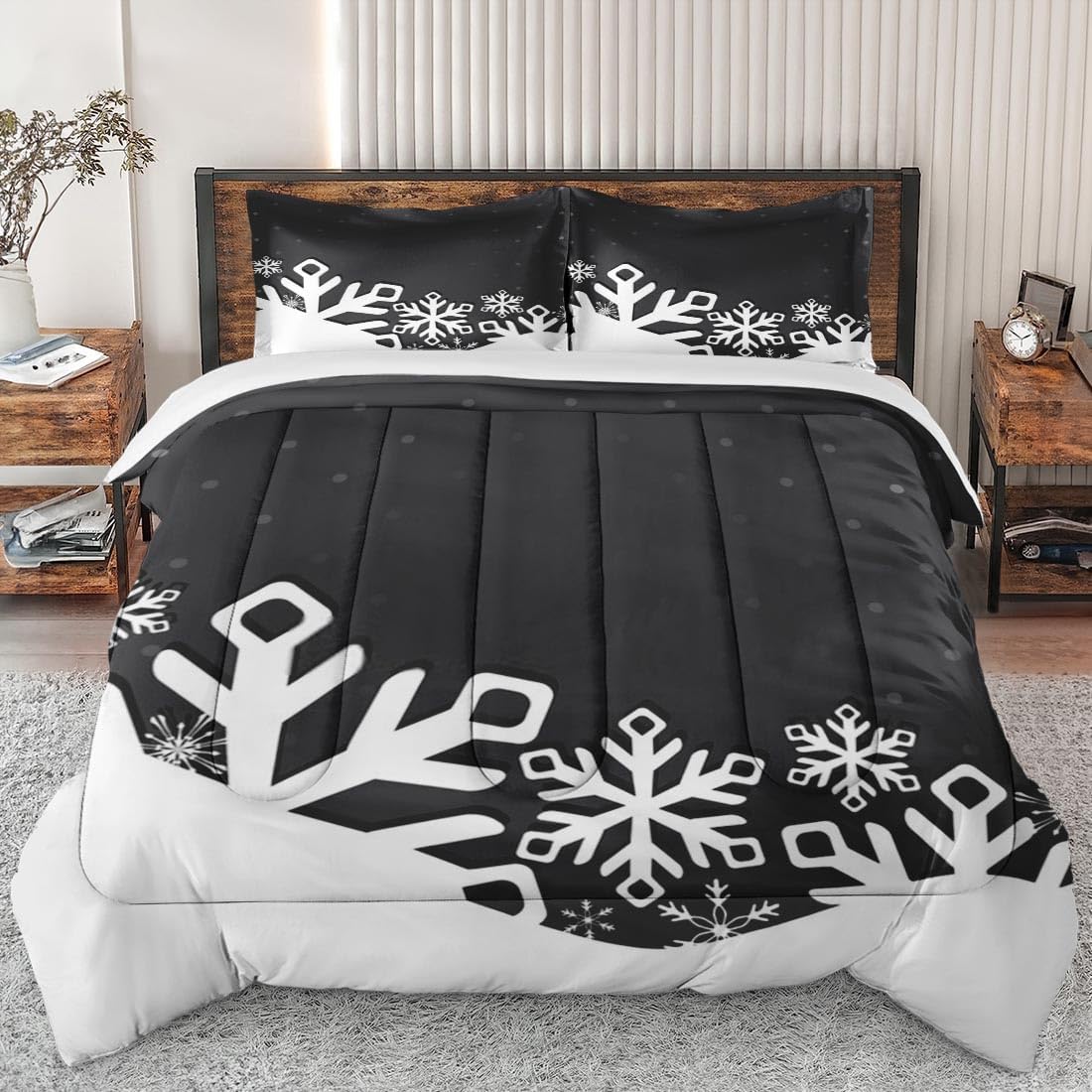 Juego de edredón tamaño King, copos de nieve de Navidad, bola de nieve de invierno, edredón suave para niños y adultos, juego de ropa de cama retro
