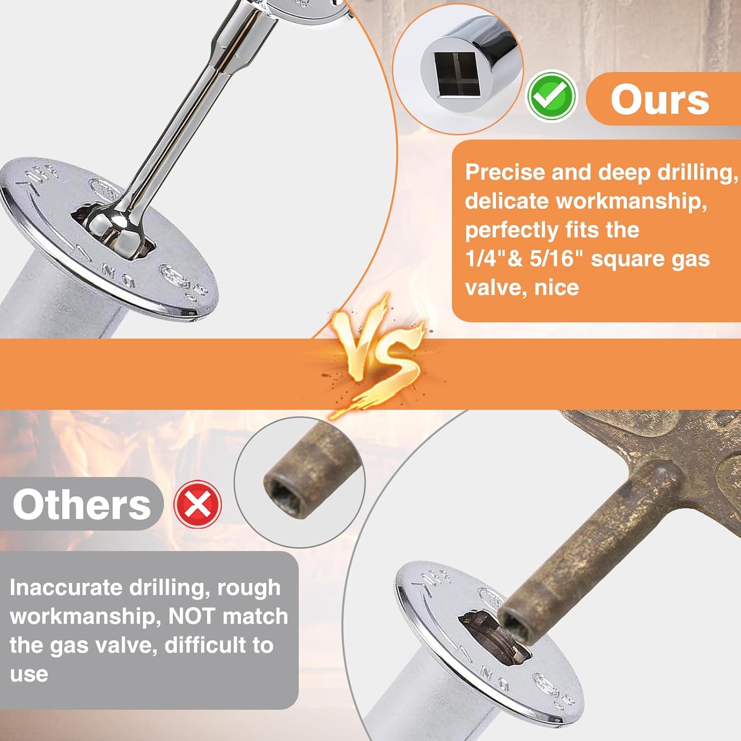 Llave de válvula universal para chimeneas de gas, llaves de chimenea de gas pulido para fogatas, se adapta a válvulas de bola de giro de 14 y 516