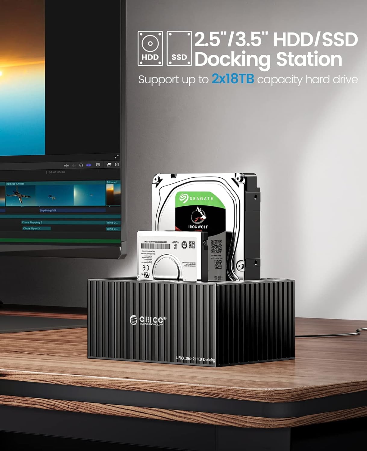 ORICO Estación de acoplamiento de disco duro externo USB3.2 Gen 1 Duplicador de disco duro de aluminio con función de clon fuera de línea para