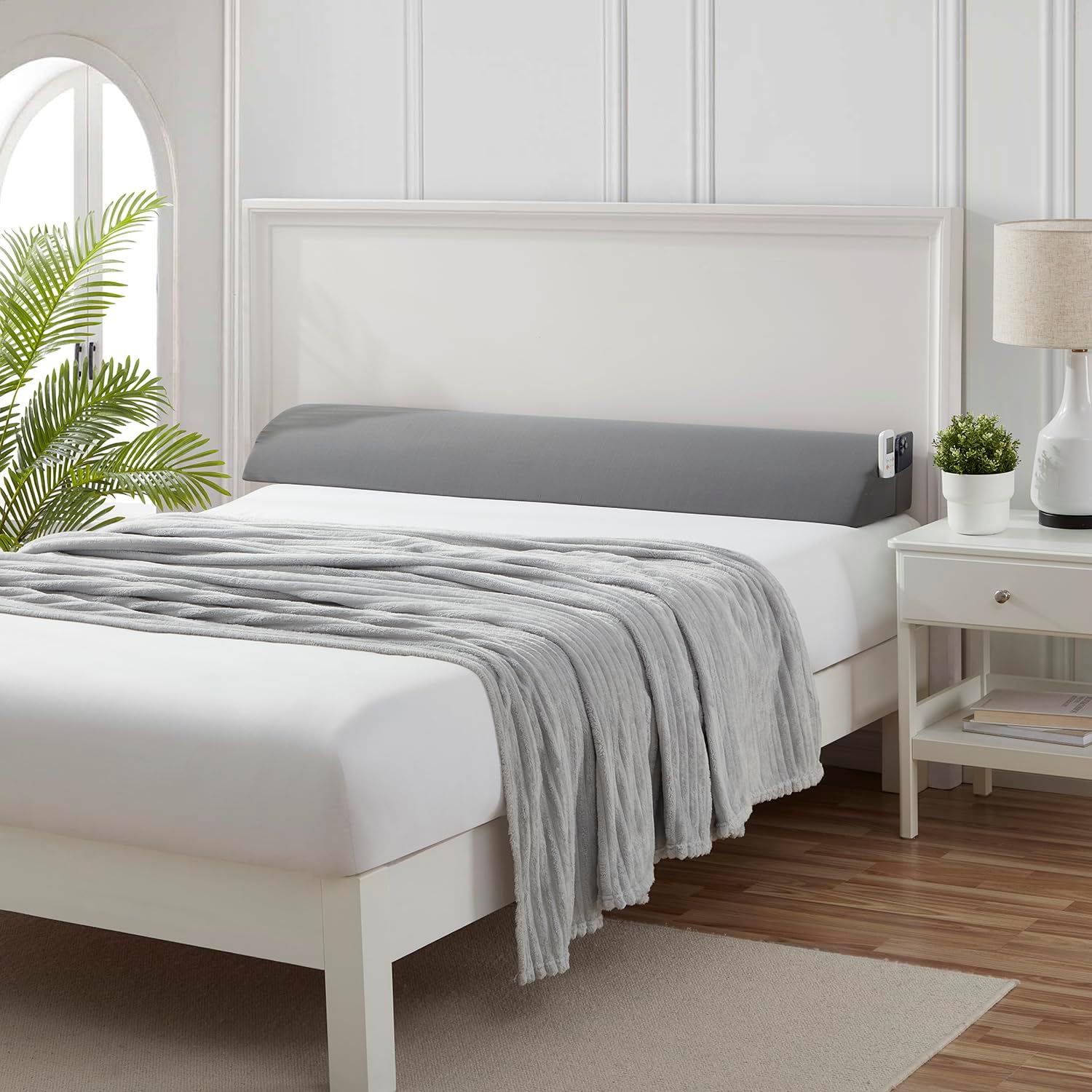 Nestl Almohada de cuña de cama para cabecero, relleno de huecos de cama tamaño Queen con bolsillos laterales, almohada de cuña para cabecero para