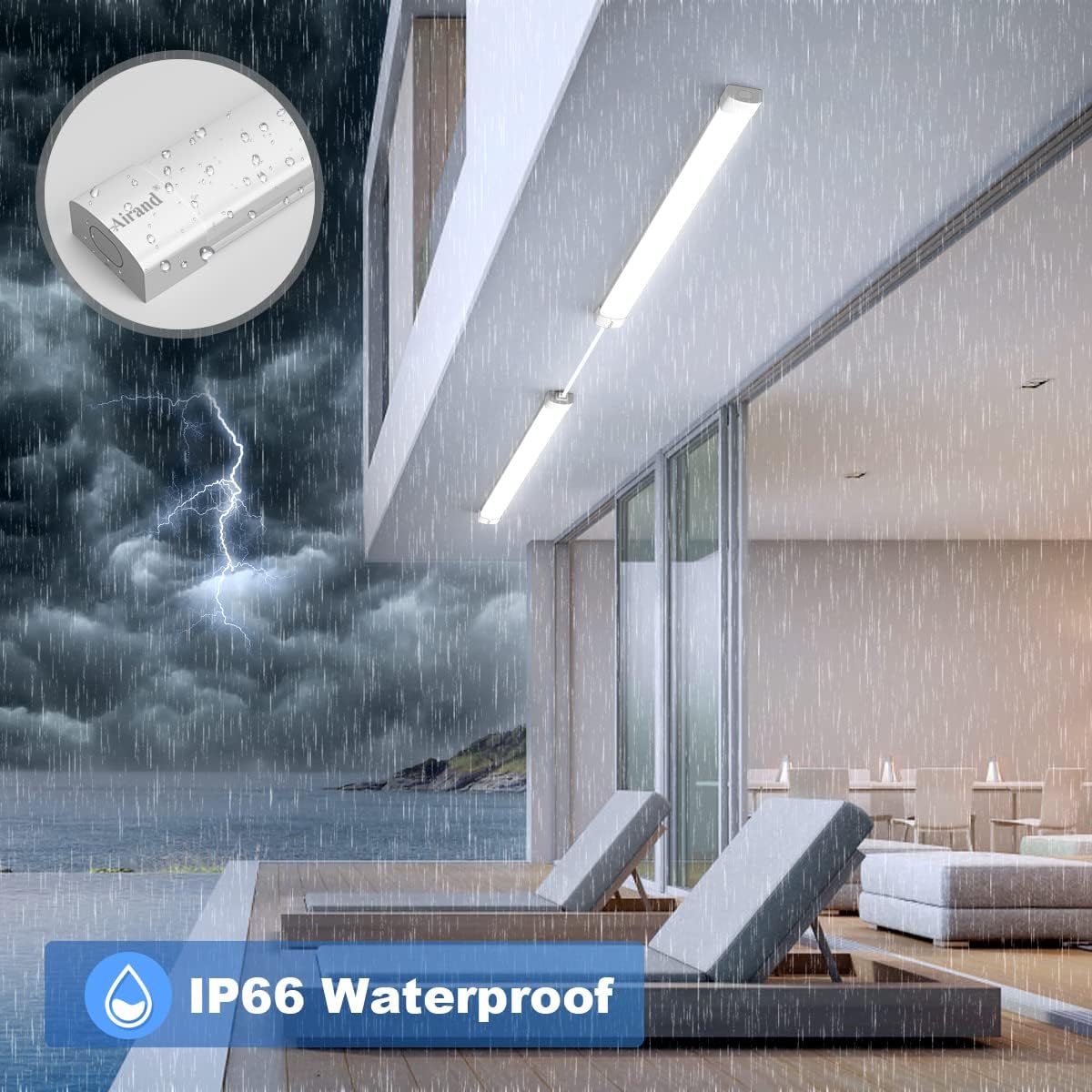 Luz LED de garaje de 5 pies con cable de enchufe, luces LED impermeables de 5000 K para debajo del gabinete, luces de tubo de iluminación de 45 W