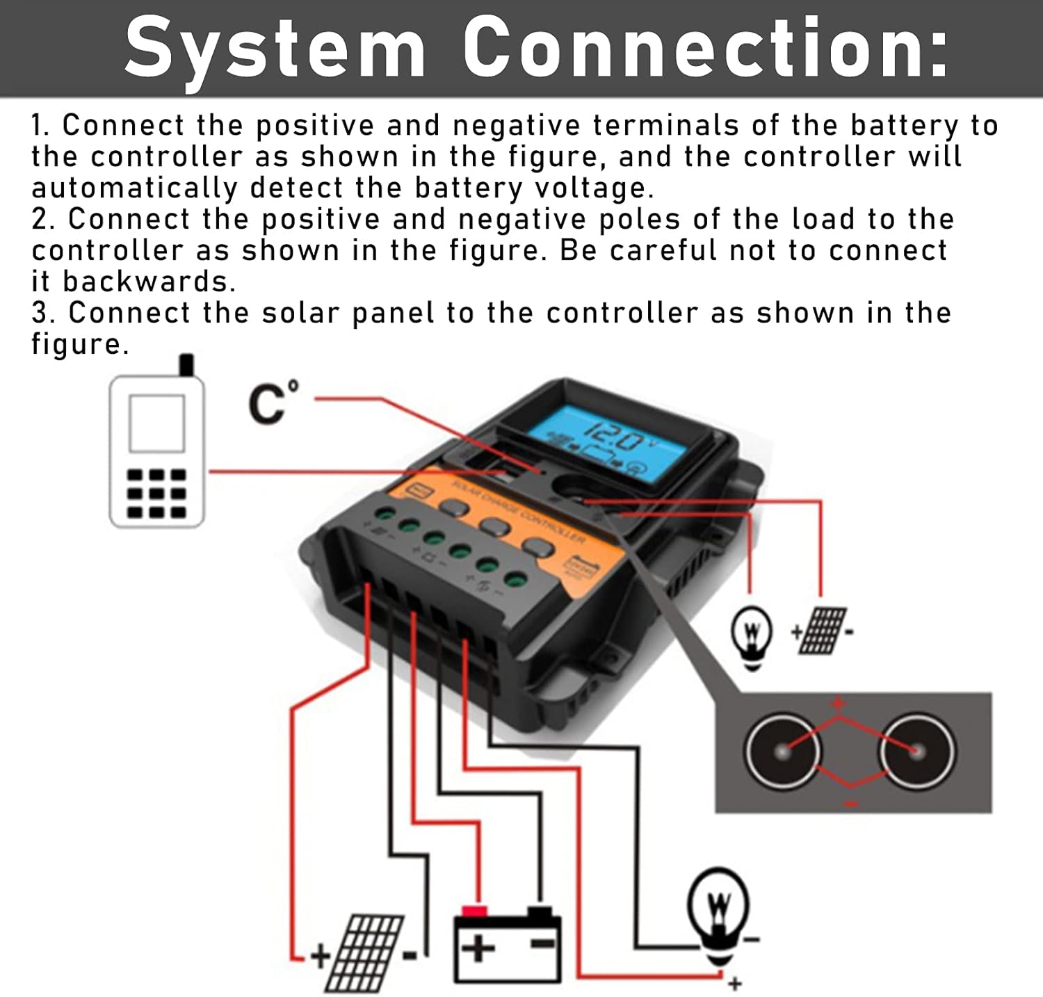 Controlador solar LCD, controlador de carga solar de 12 V a 24 V, regulador inteligente de batería de panel solar con controladores de carga de