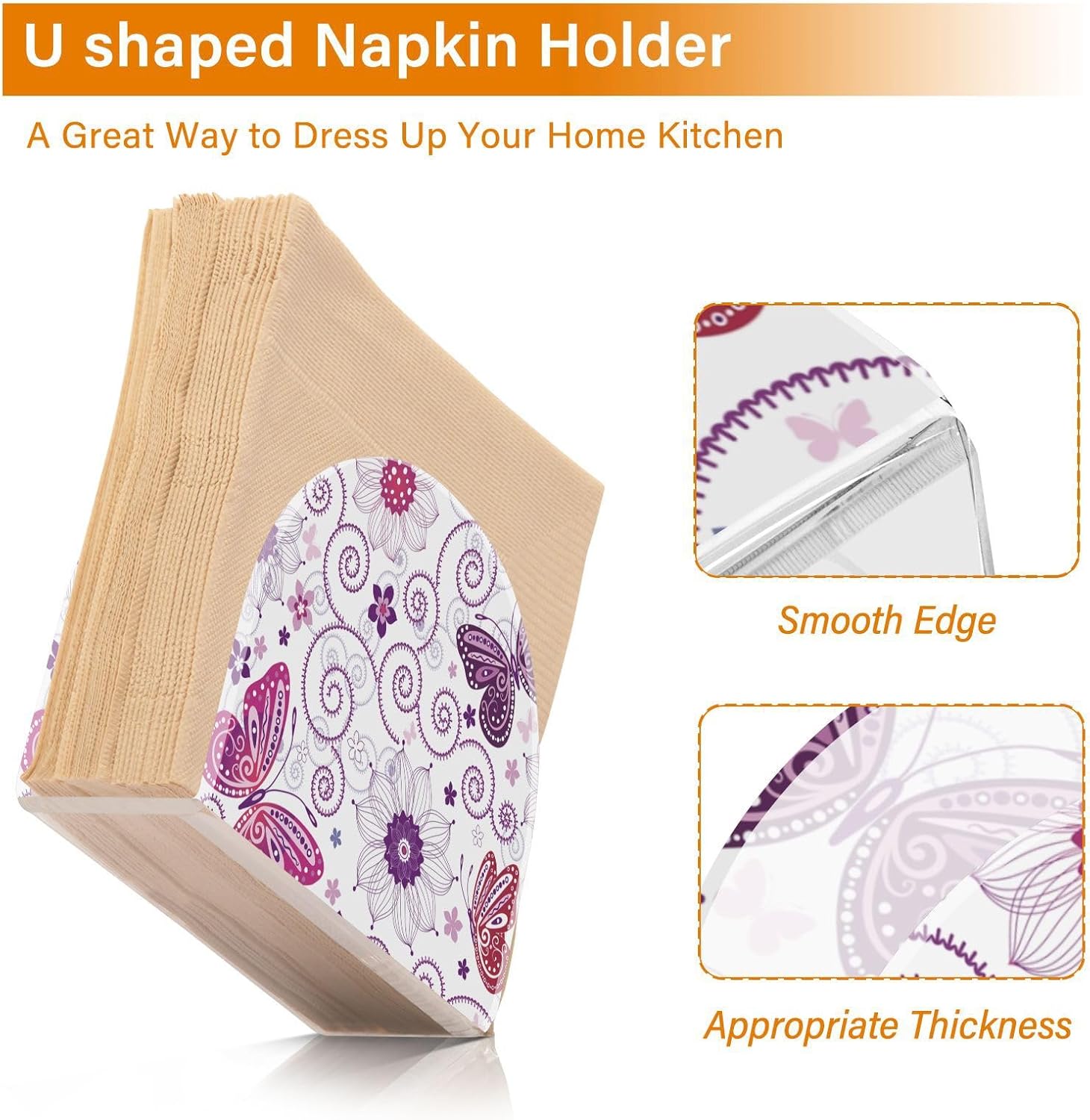 Napkin Holder Pink Butterfly Napkin Holders for Tables, Clear Acrylic Napkin Holders Cocktail Napkin Holder for Kitchen Restaurant Bar Home Decor
