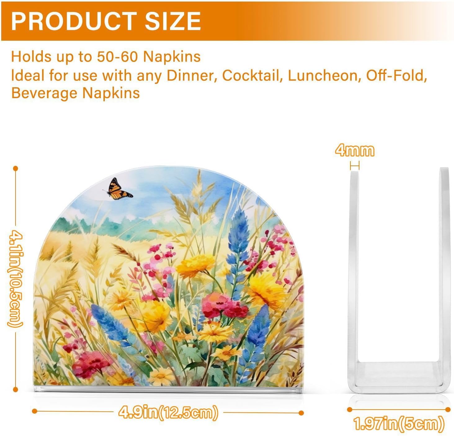 Napkin Holder Rural Flowers and Butterfly Napkin Holders for Tables, Clear Acrylic Napkin Holders Cocktail Napkin Holder for Kitchen Restaurant Bar