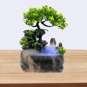 Fuente de escritorio de relajación para interiores, cascada de meditación zen con bomba automática y humidificador atomizador, cascada iluminada Fuente de escritorio de relajación para interiores, cascada de meditación zen con bomba automática y humidificador atomizador, cascada iluminada