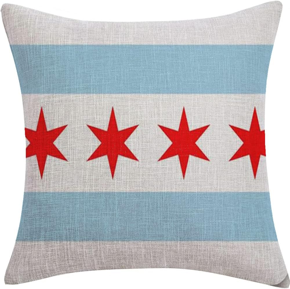 Fundas de almohada con diseño de bandera de Chicago, fundas de almohada de 18 x 18 pulgadas, fundas de almohada extraíbles de doble cara divertida,