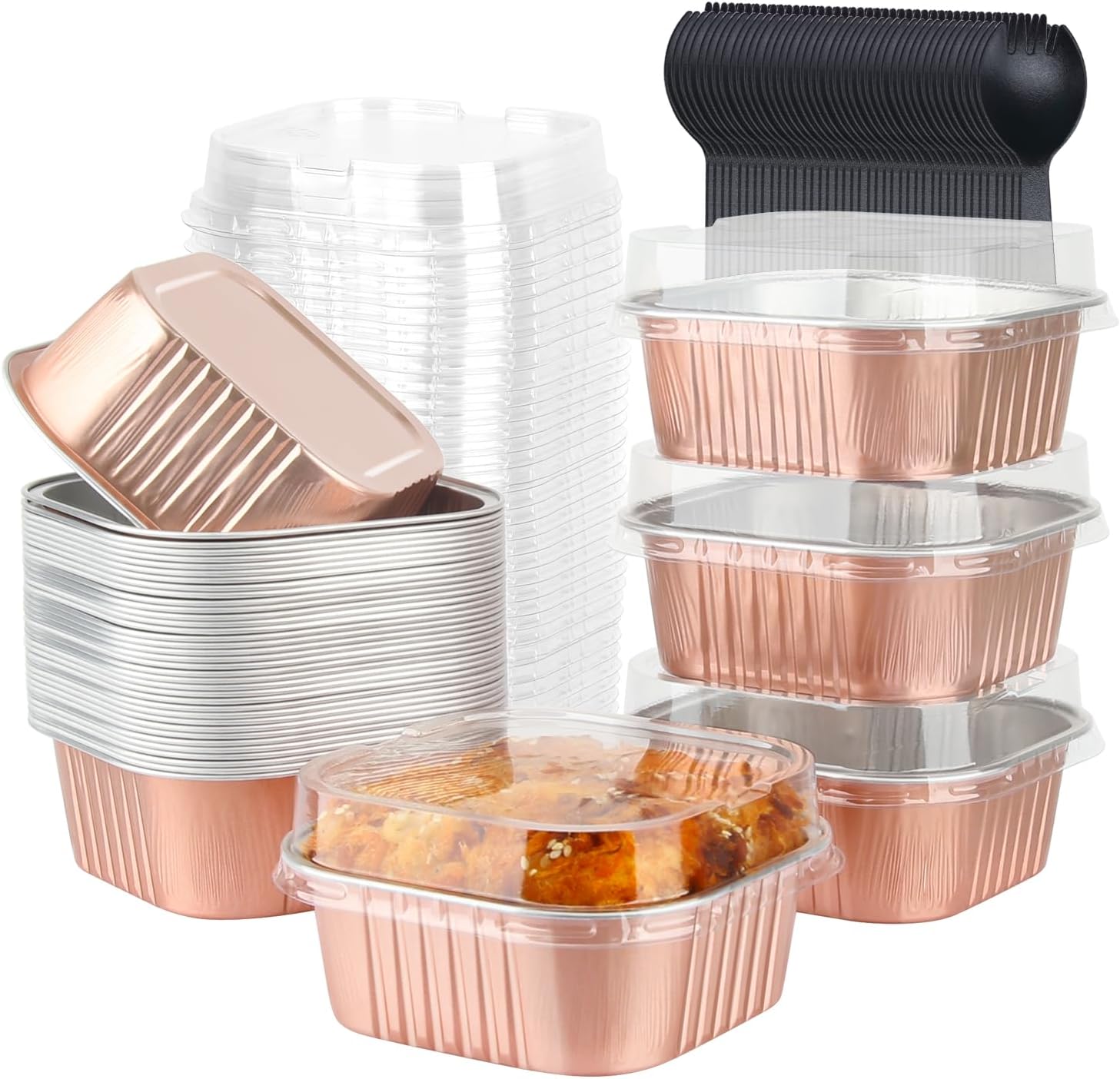LNYZQUS Paquete de 40 mini latas para pasteles de 10 onzas con tapas, moldes pequeños de papel de aluminio para hornear desechables grandes de