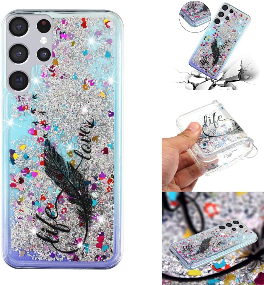 Funda con purpurina para Galaxy S22 Ultra para mujeres y niñas, funda transparente de poliuretano termoplástico suave con purpurina y purpurina que