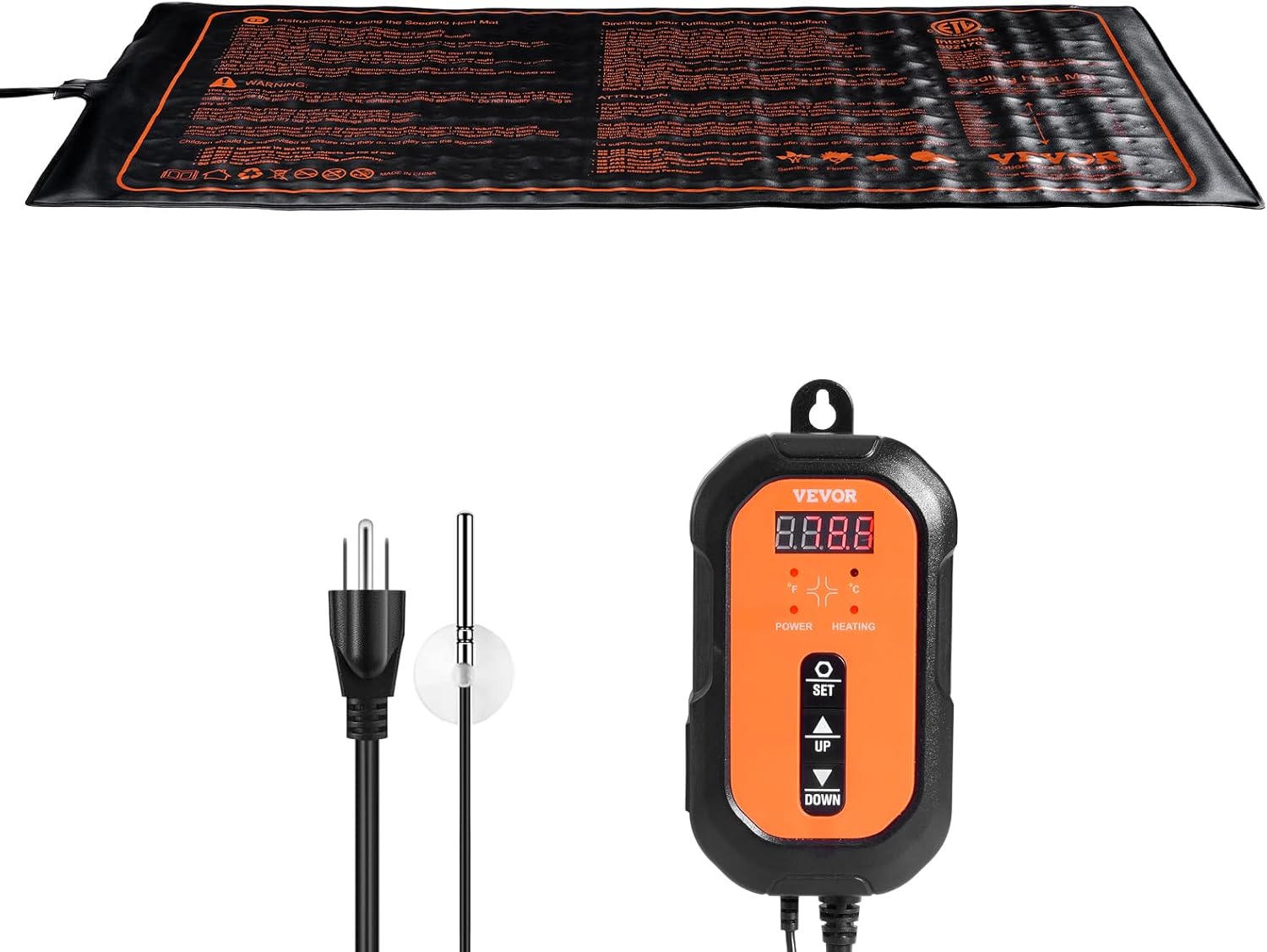 VEVOR Paquete de 1 tapete térmico de plántulas de 10 x 20.75 pulgadas con termostato, certificado UL y MET, almohadilla impermeable para