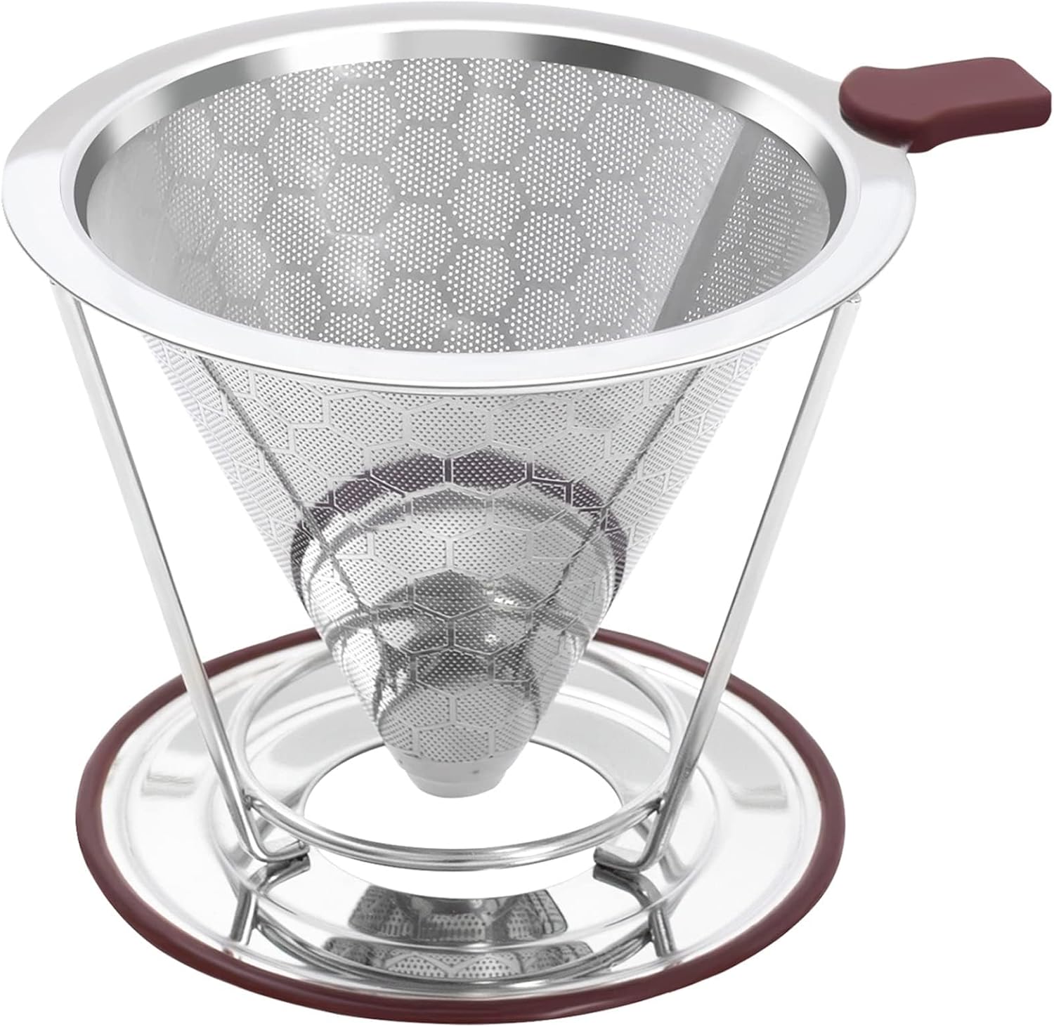 Gotero reutilizable para verter sobre café con cono de café, cesta de filtro de café de doble capa de acero inoxidable con forma de panal de abeja