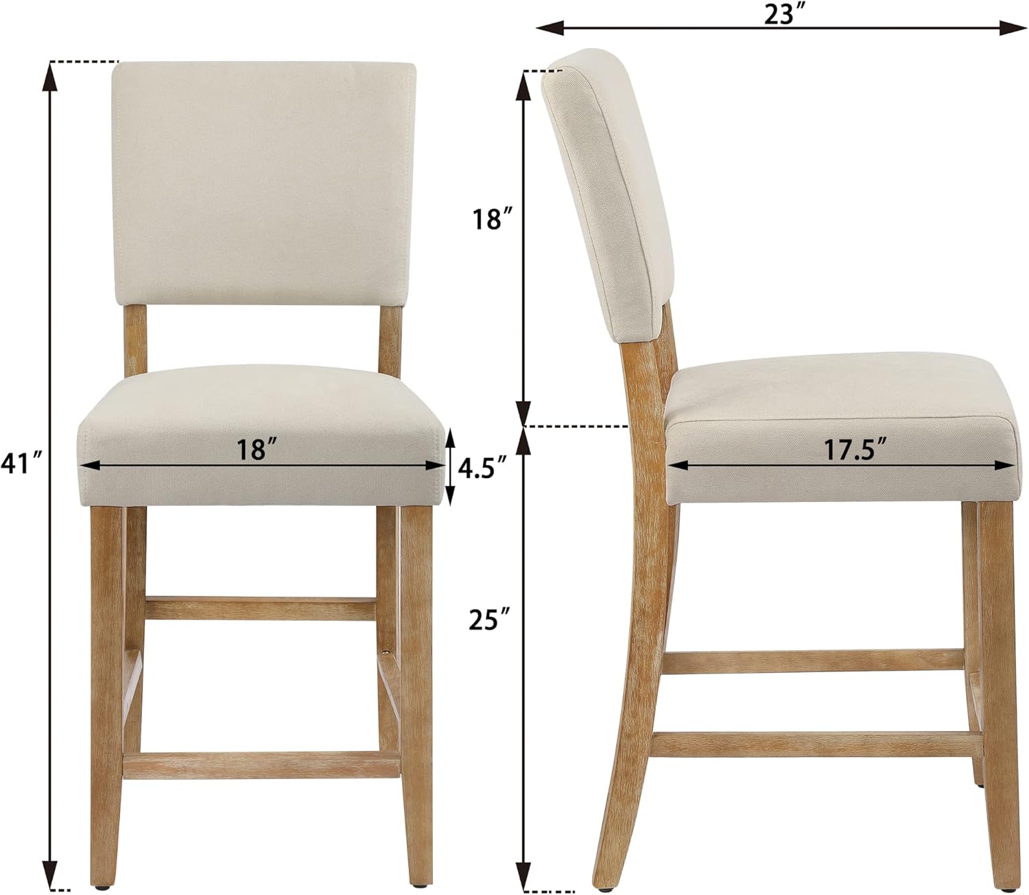 DAGONHIL Juego de 2 taburetes de bar de 24 pulgadas de altura de mostrador, taburetes de bar tapizados con patas de madera, sillas de isla para